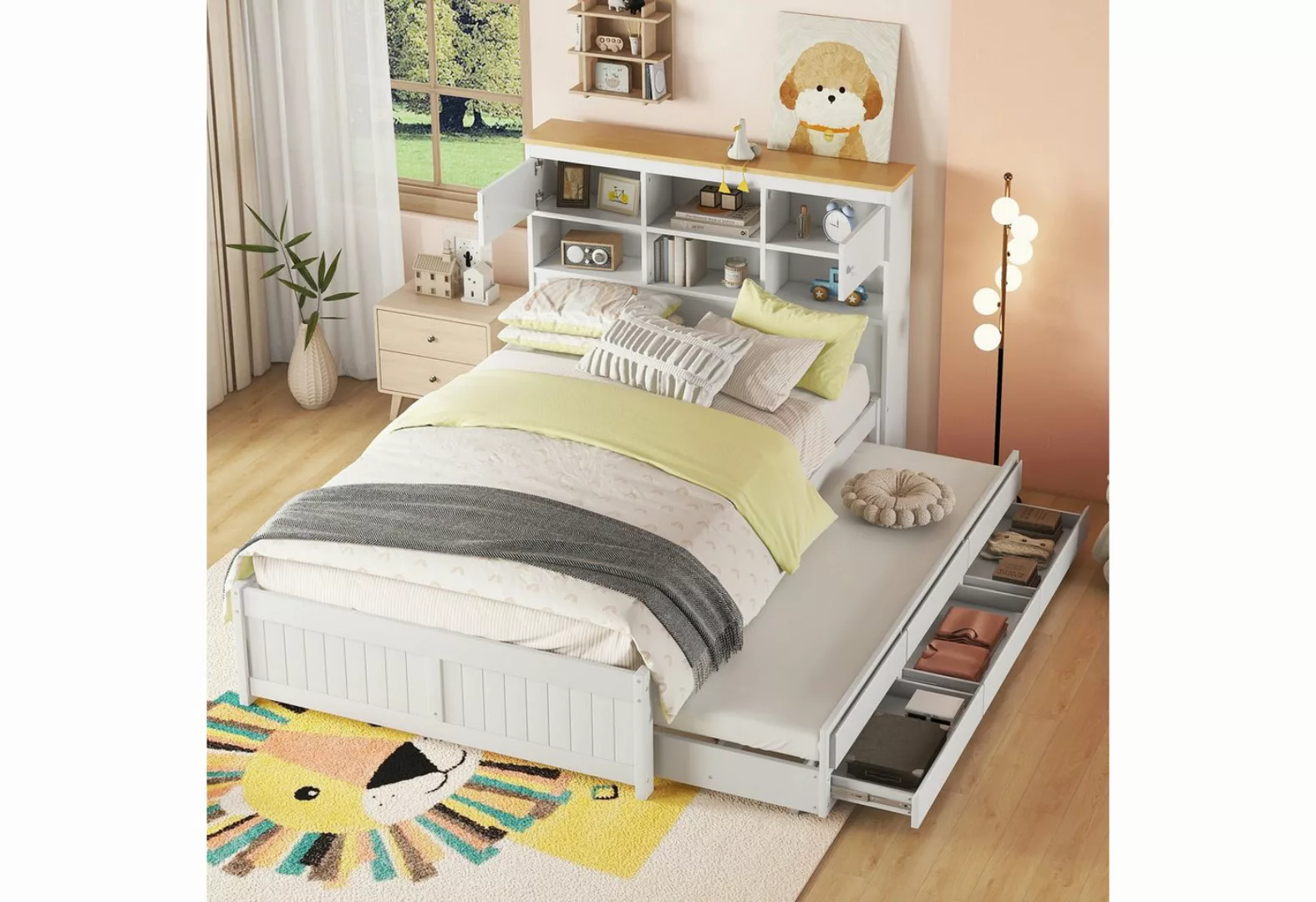REDOM Stauraumbett Kinderbett mit mehreren Staufächern am Kopfende des Bett günstig online kaufen