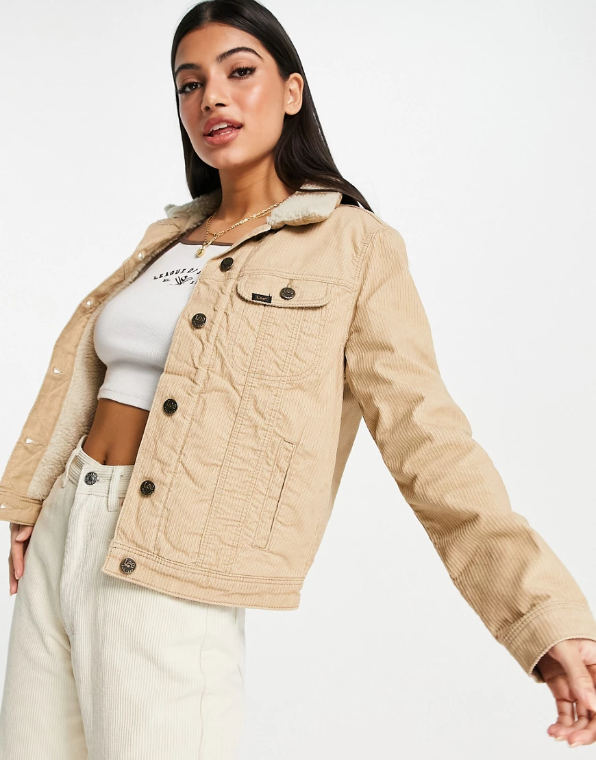 Lee Jeans – Sherpa-Denimjacke in Beige-Neutral günstig online kaufen