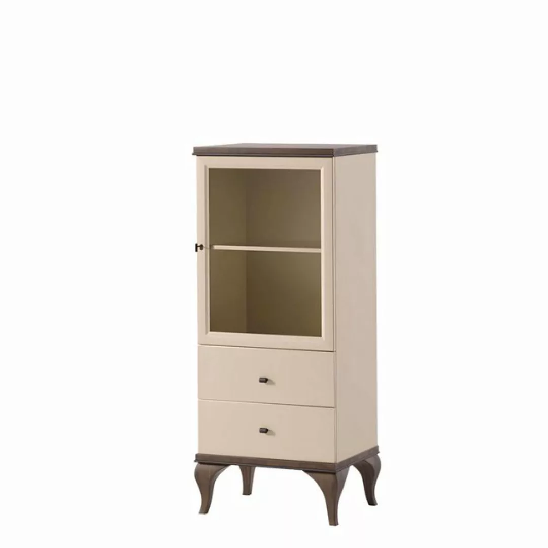 Xlmoebel Vitrine Wohnzimmerschrank aus Glas in Beige mit Holz Möbeln und An günstig online kaufen