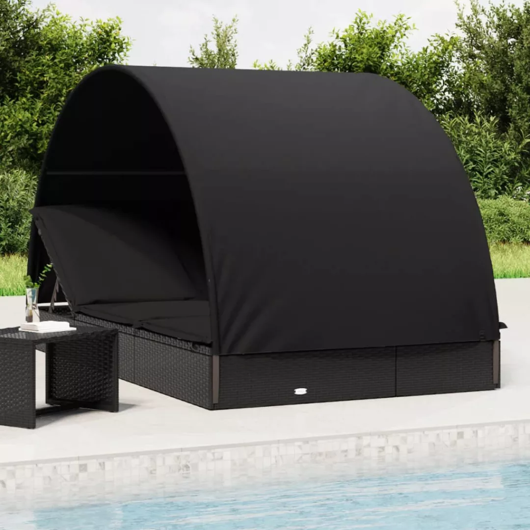 Vidaxl Sonnenliegen 2 Stk. Runddach Schwarz 211x112x140 Cm Poly Rattan günstig online kaufen