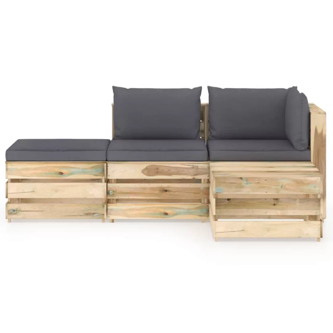 4-tlg. Garten-lounge-set Mit Kissen Grün Imprägniertes Holz günstig online kaufen