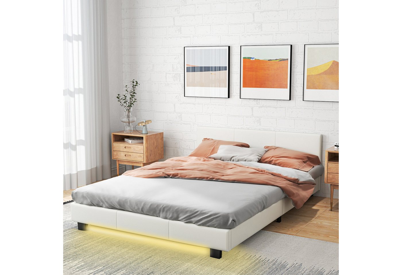 COSTWAY Polsterbett Doppelbett, LED, mit Fernbedienung, 140x200cm günstig online kaufen