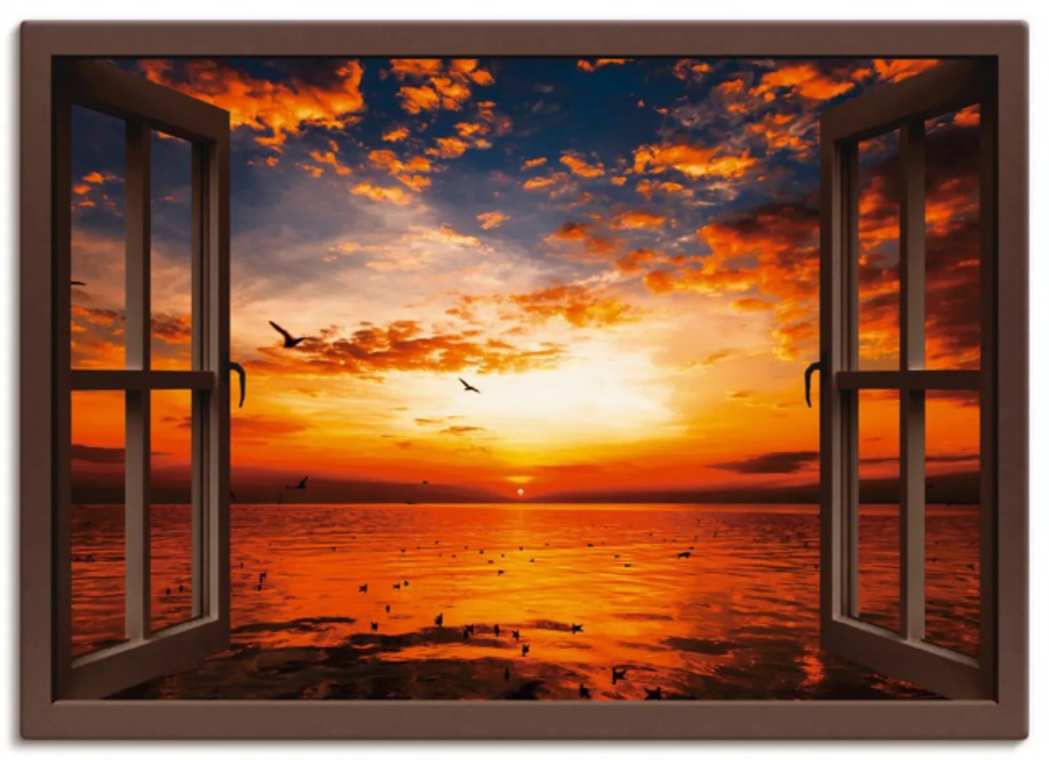 Artland Wandbild "Fensterblick Sonnenuntergang am Strand", Fensterblick, (1 günstig online kaufen