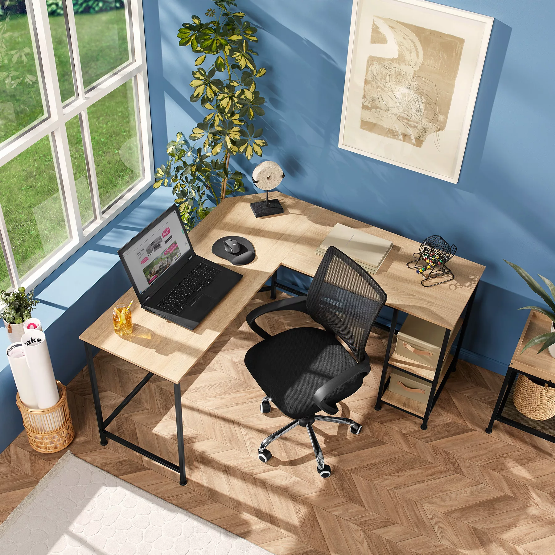Schreibtisch Hamilton 138x138x75,5cm - Industrial Holz dunkel, rustikal günstig online kaufen