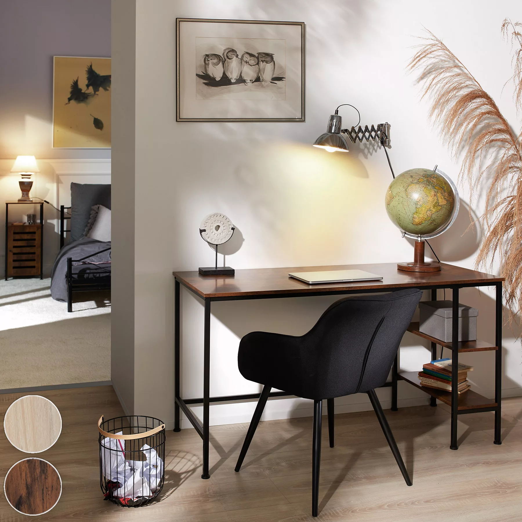 Schreibtisch Donegal 140x60x76,5cm - Industrial Holz dunkel, rustikal günstig online kaufen