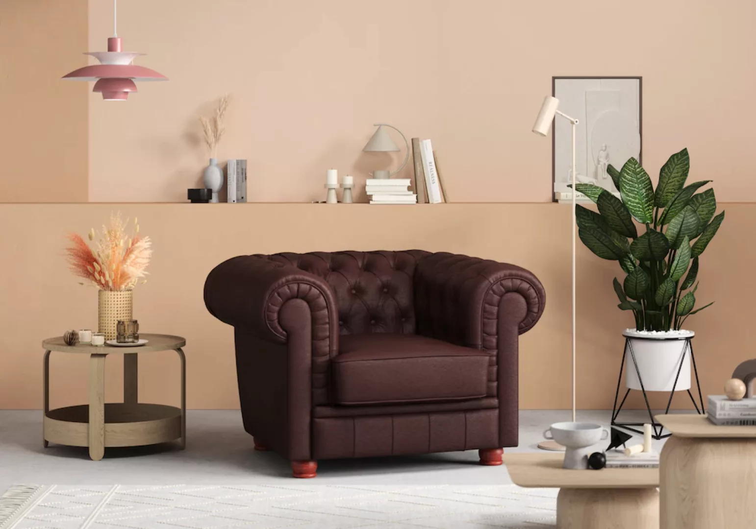 Max Winzer® Chesterfield-Sessel »Kent«, Sessel mit edler Knopfheftung, Brei günstig online kaufen