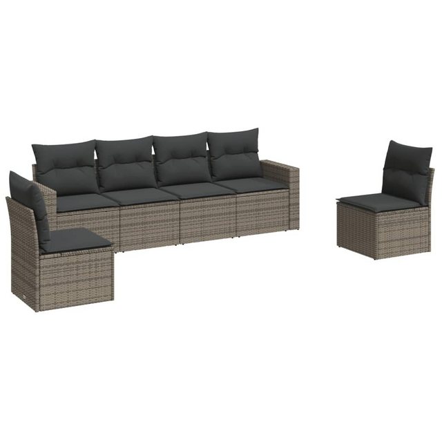 vidaXL Sofaelement 6-tlg. Garten-Sofagarnitur mit Kissen Grau Poly Rattan ( günstig online kaufen