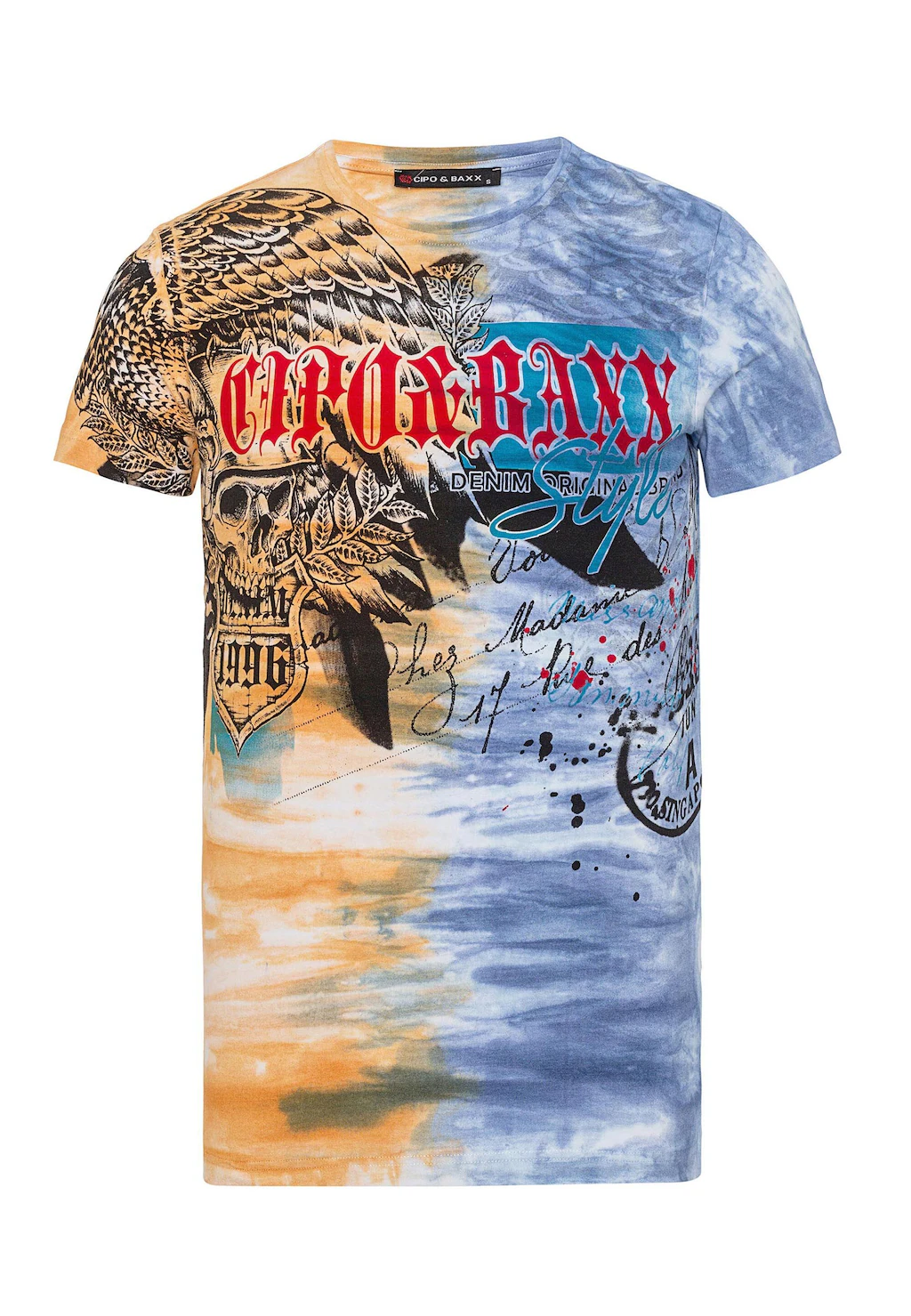 Cipo & Baxx T-Shirt "T-Shirt", im Batik-Look mit Print auf Front und Rücken günstig online kaufen