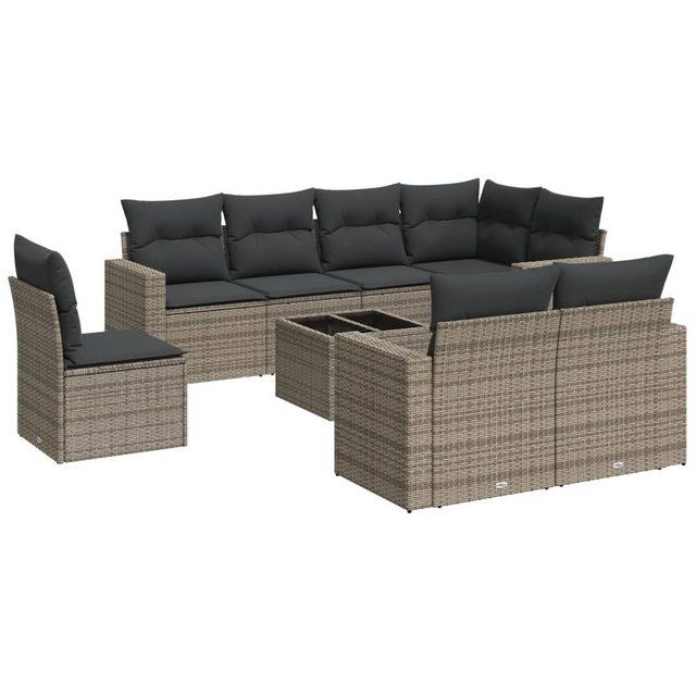 vidaXL Sofaelement 9-tlg. Garten-Sofagarnitur mit Kissen Grau Poly Rattan ( günstig online kaufen