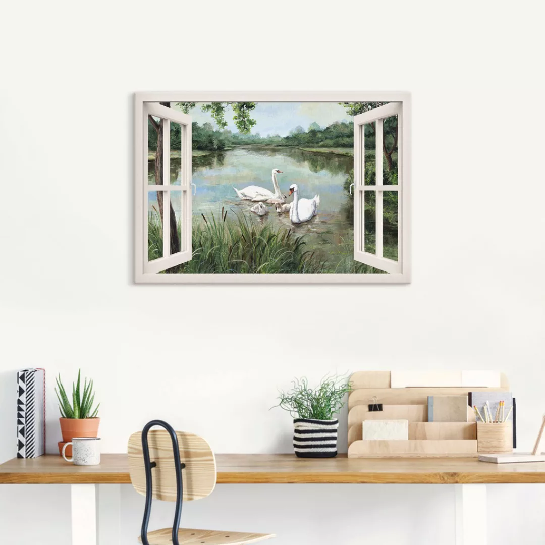 Artland Wandbild "Fensterblick - Schwäne", Vögel, (1 St.), als Alubild, Out günstig online kaufen