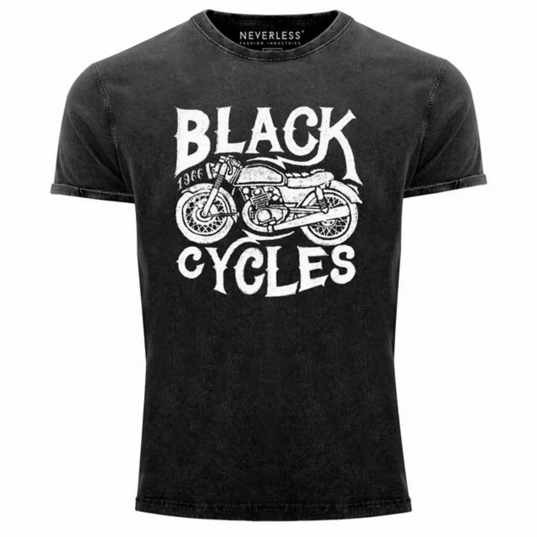 Neverless Print-Shirt Herren T-Shirt Vintage Washed Motorrad Biker Retro Sl günstig online kaufen