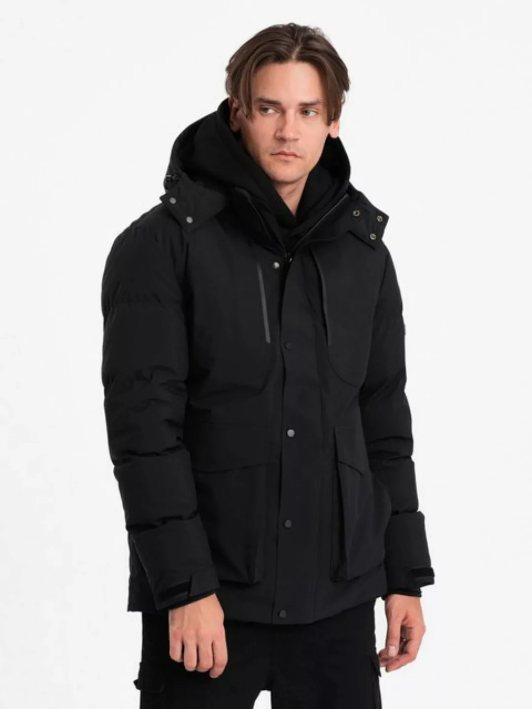 OMBRE Winterjacke Herren-Winterjacke mit abnehmbarer Kapuze und Cargotasche günstig online kaufen