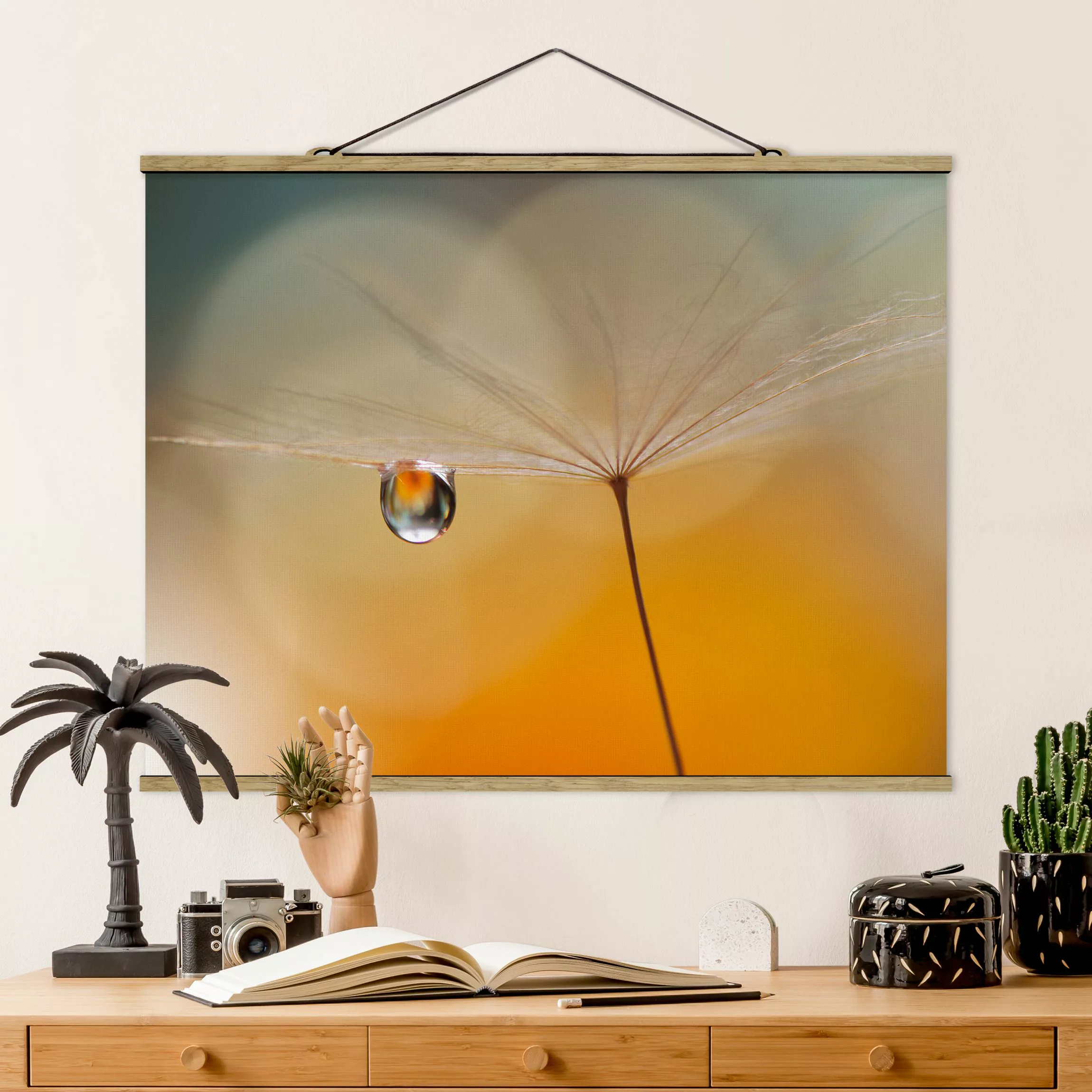 Stoffbild Blumen mit Posterleisten - Querformat Pusteblume in Orange günstig online kaufen