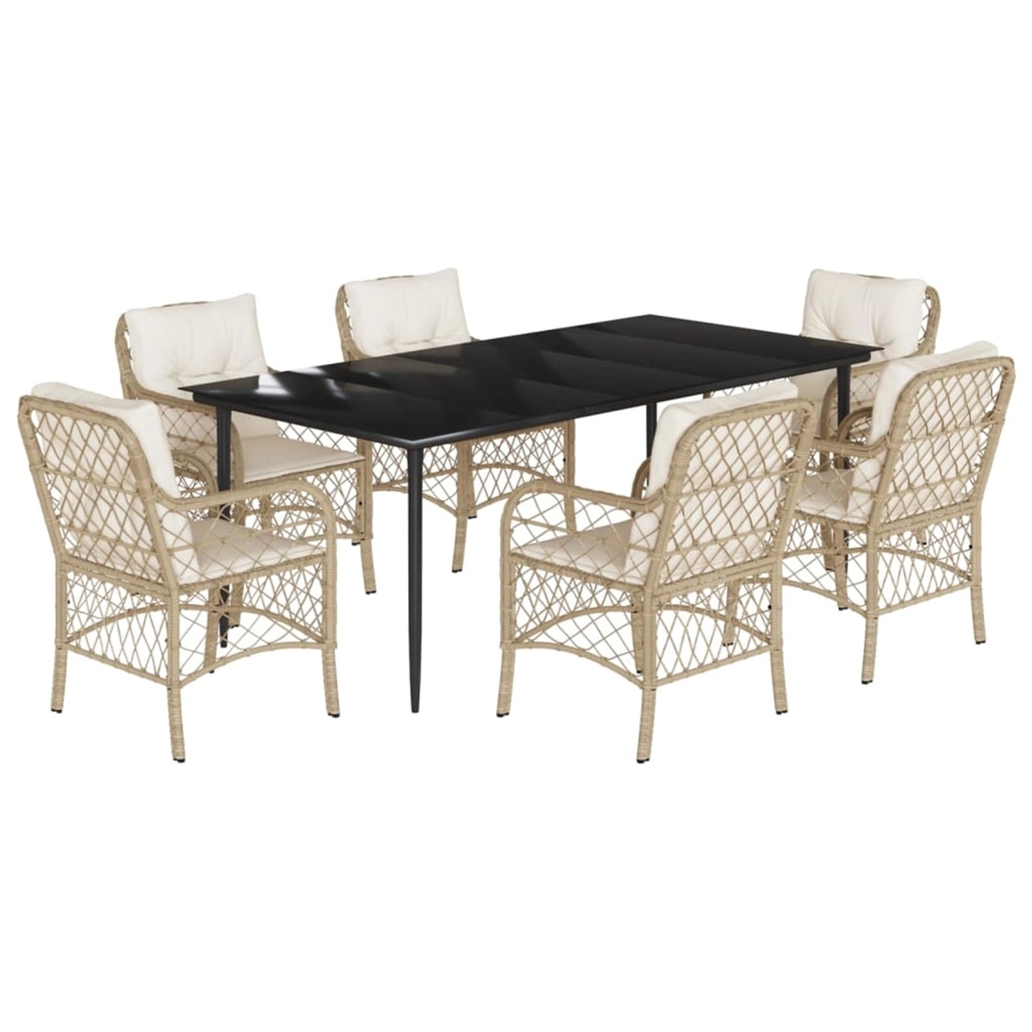 vidaXL 7-Tlg Garten-Essgruppe mit Kissen Beige Poly Rattan 3212143 günstig online kaufen