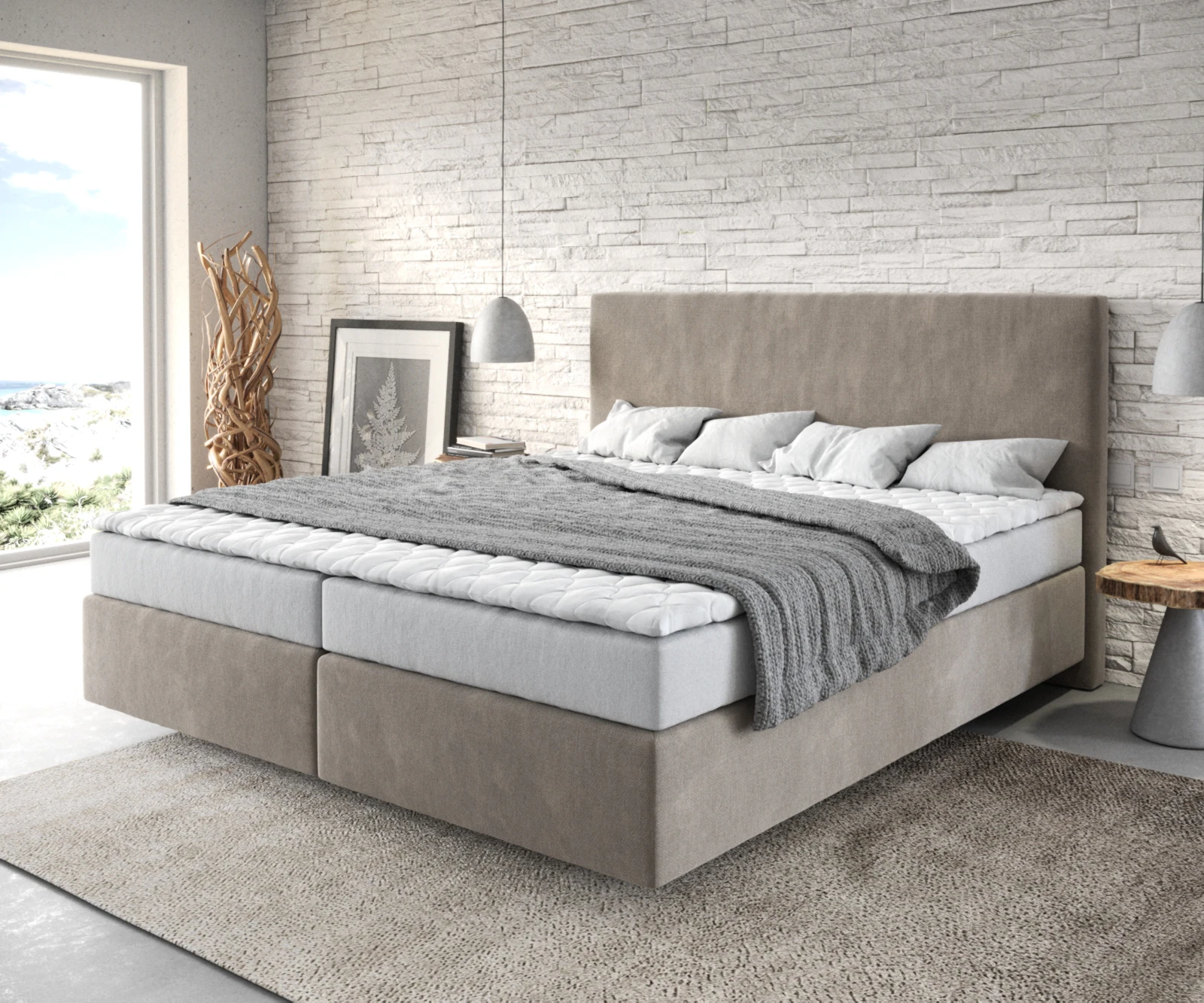 DELIFE Boxspringbett Dream-Well, Mikrofaser Beige 180x200 cm mit Matratze u günstig online kaufen