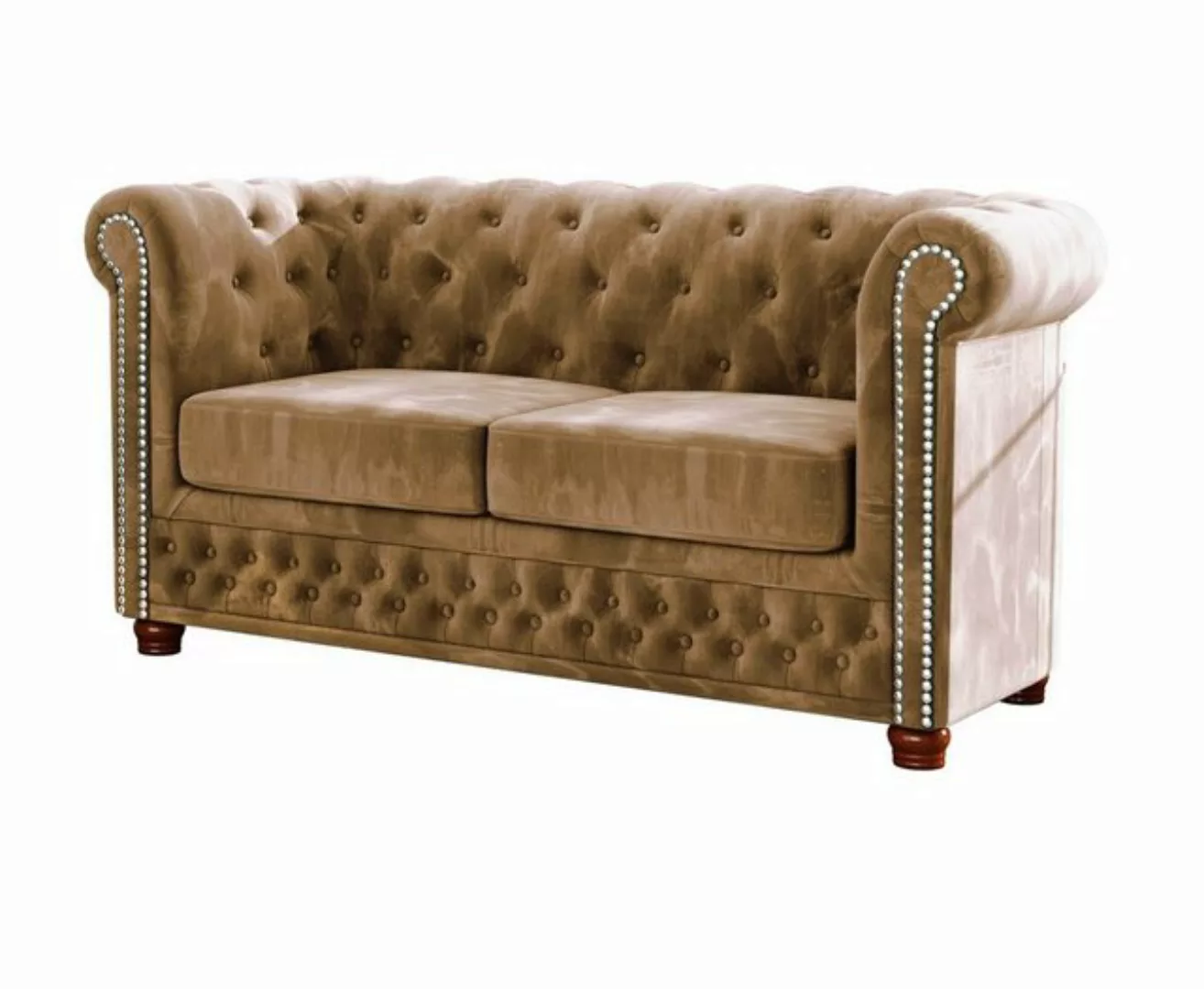 S-Style Möbel Chesterfield-Sofa Leeds 2-Sitzer aus Samt-Stoff mit Holzfüßen günstig online kaufen