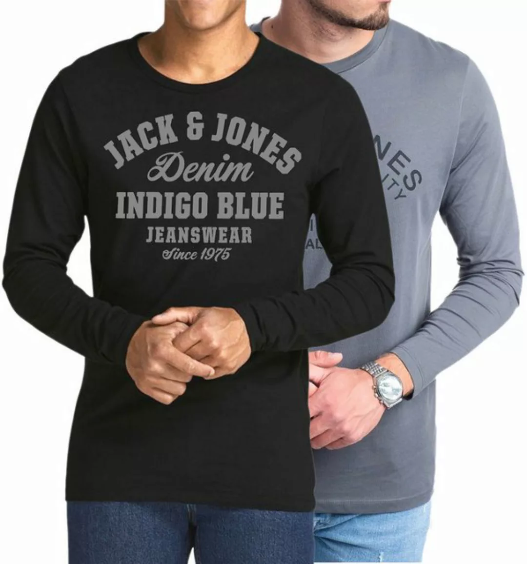 Jack & Jones Langarmshirt aus Baumwolle mit Printdruck im Doppelpack günstig online kaufen