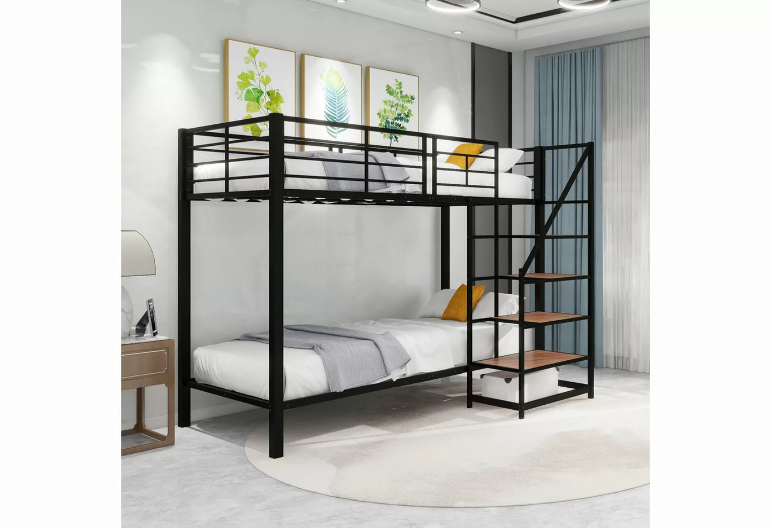 MODFU Etagenbett Kinderbett aus Eisen, Aufbewahrungstreppe (hohes Geländer, günstig online kaufen