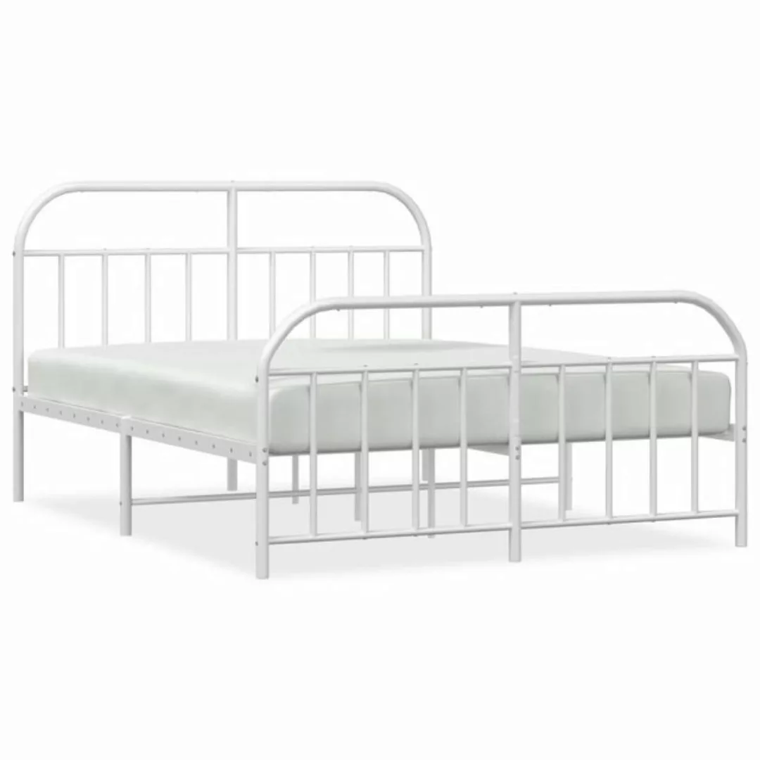 furnicato Bett Bettgestell mit Kopf- und Fußteil Metall Weiß 140x190 cm günstig online kaufen