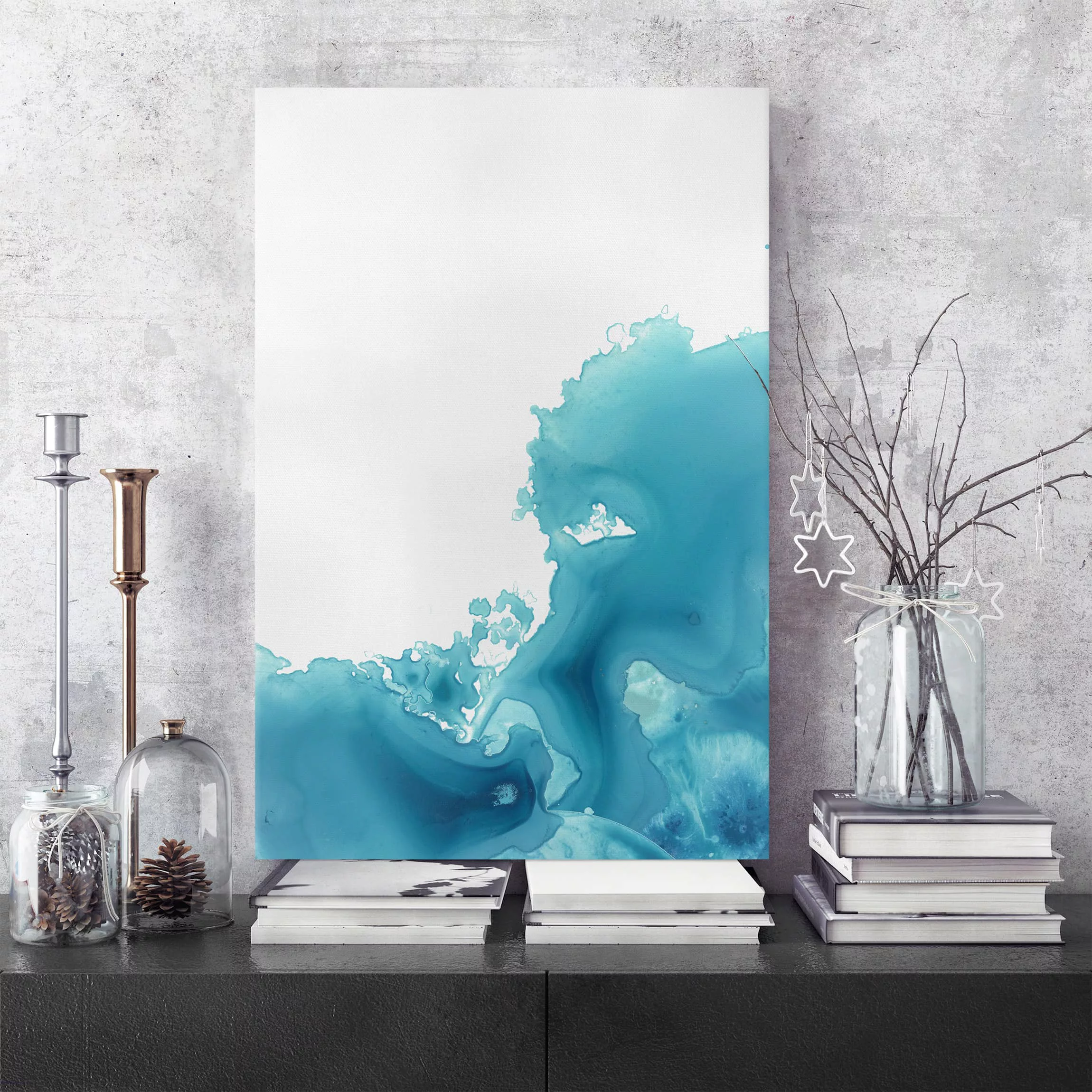 Leinwandbild Abstrakt - Hochformat Welle Aquarell Türkis II günstig online kaufen