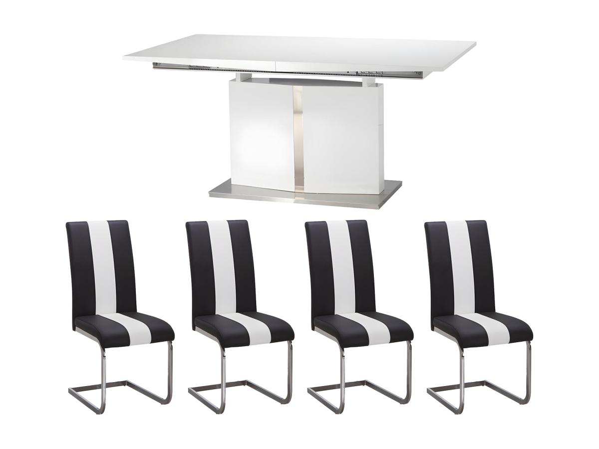 Essgruppe: Esstisch & 4 Stühle - Weiß & Schwarz - TRINITY günstig online kaufen