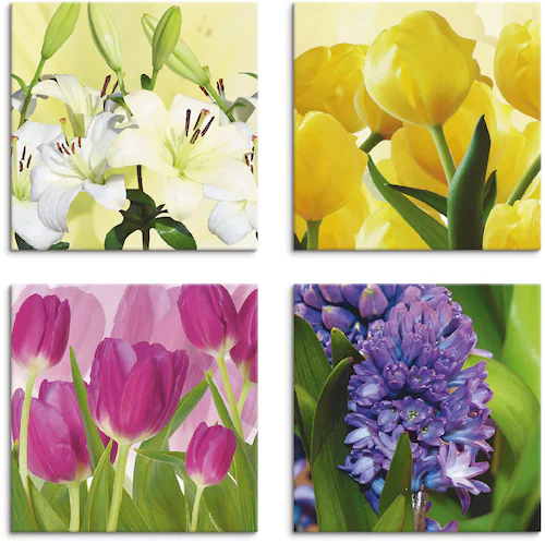 Artland Leinwandbild "Tulpen Lilien Hyazinthe", Blumen, (4 St.), 4er Set, v günstig online kaufen