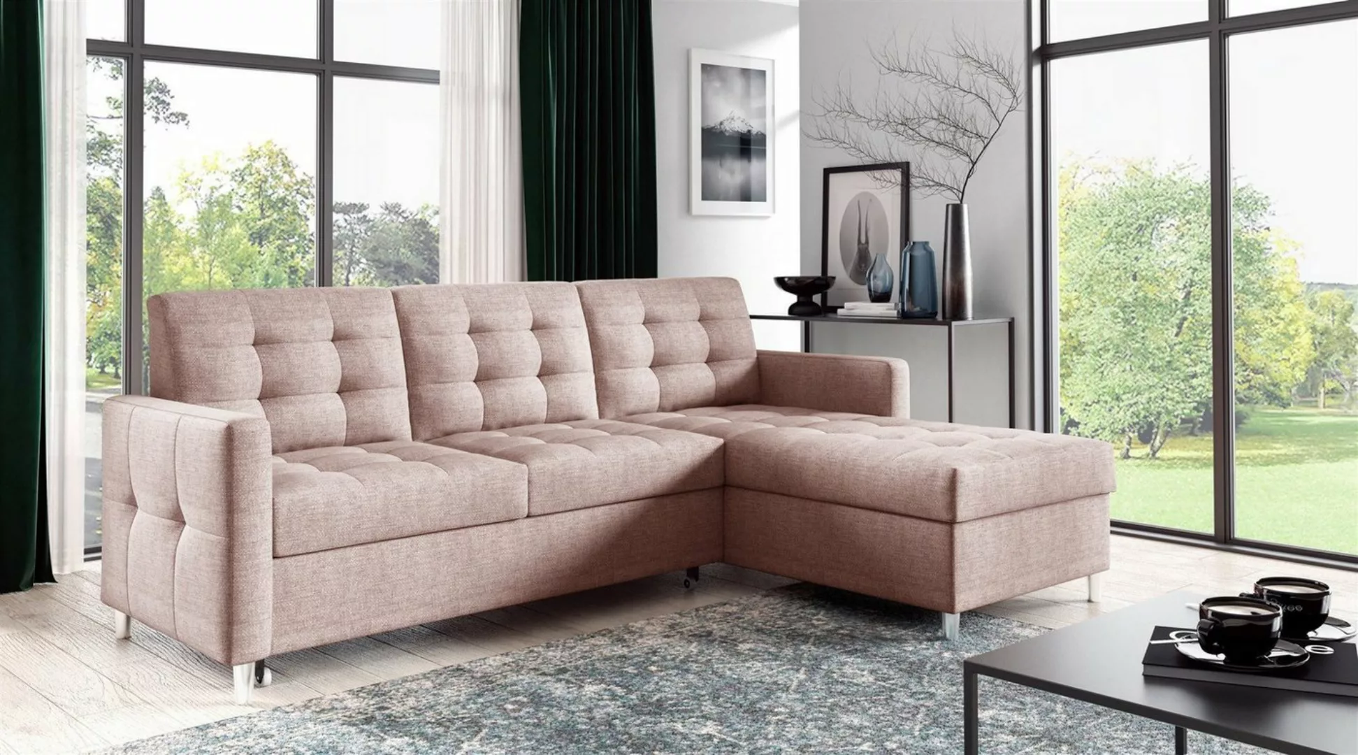 Fun Möbel Ecksofa Ecksofa Sofa NURI mit Ottomane in Stoff Luis, inkl. Schla günstig online kaufen