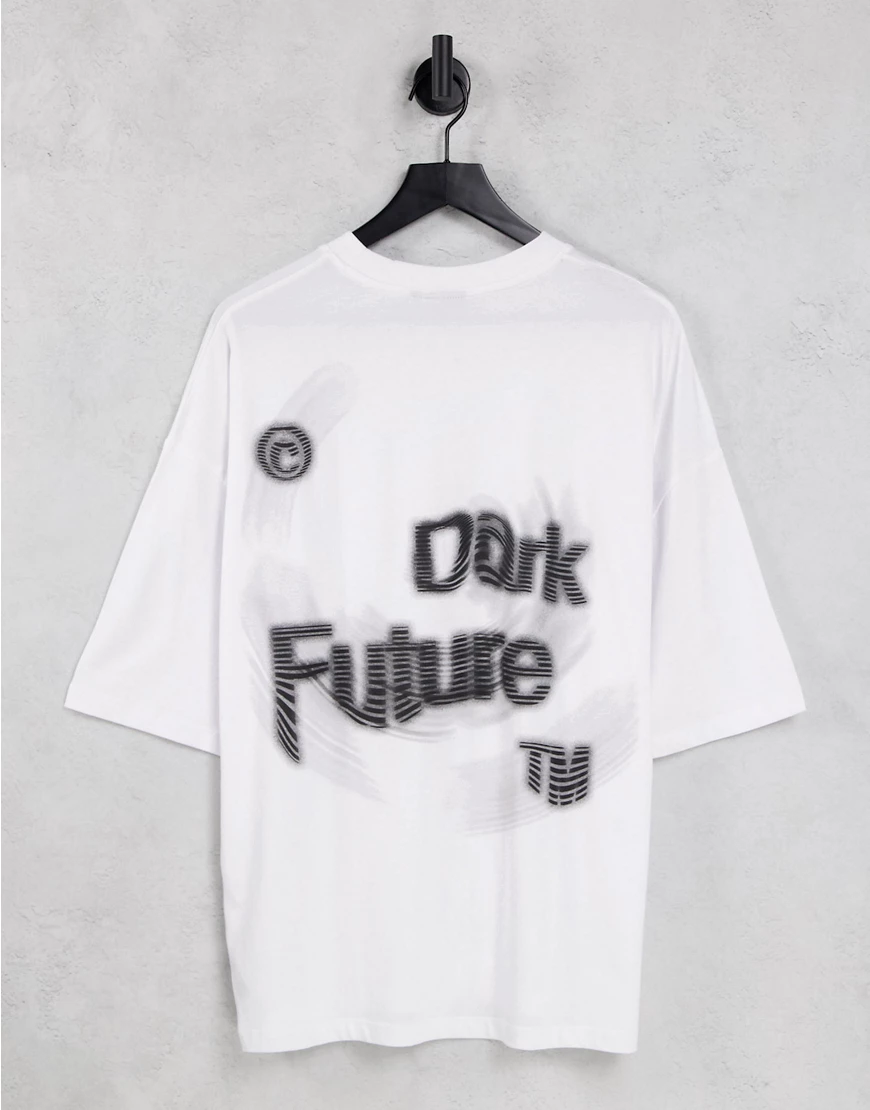 ASOS – Dark Future – Oversize-T-Shirt in Weiß mit verzerrtem Logo-Rückenpri günstig online kaufen
