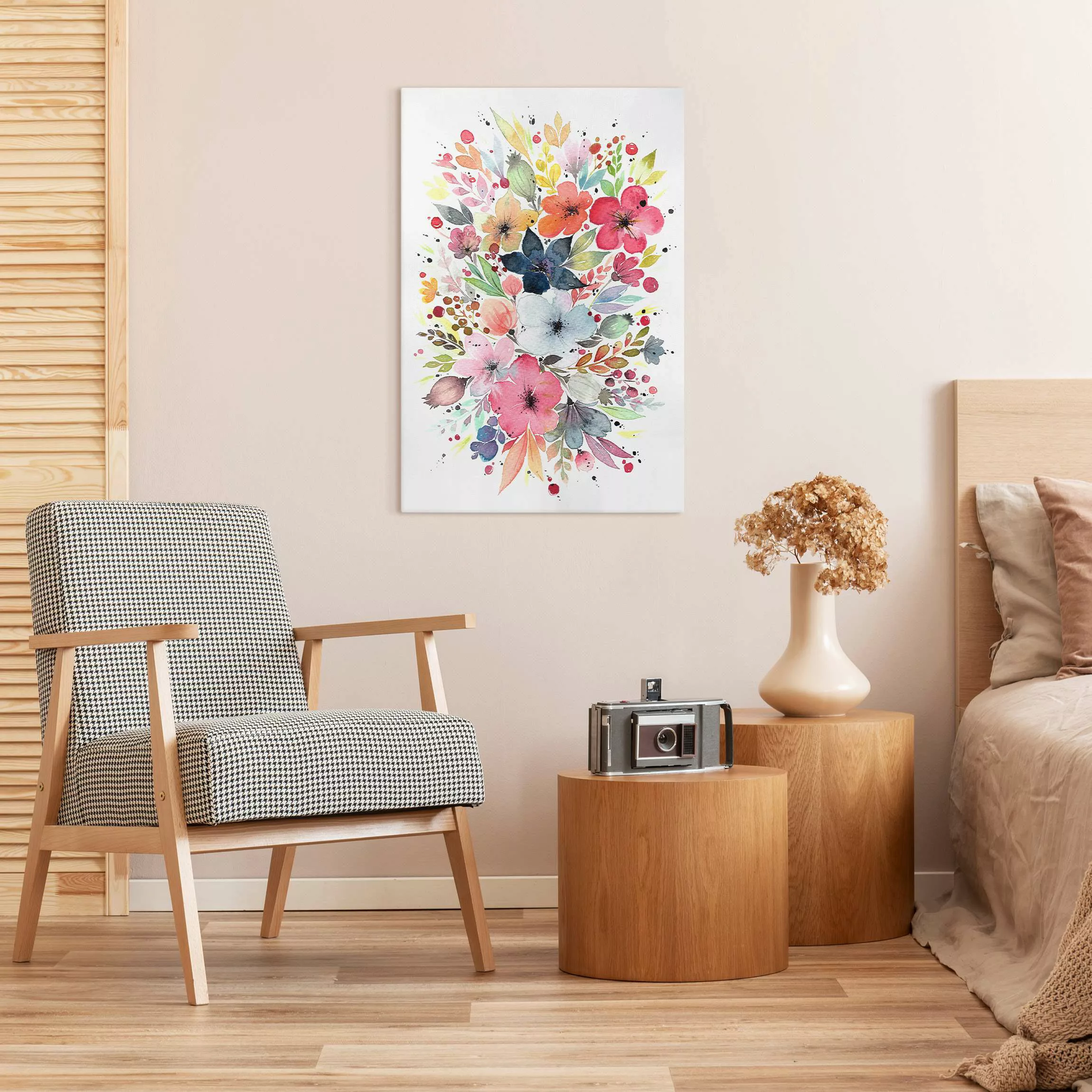 Leinwandbild Esther Meinl - Farbenfrohe Aquarell Blumen günstig online kaufen