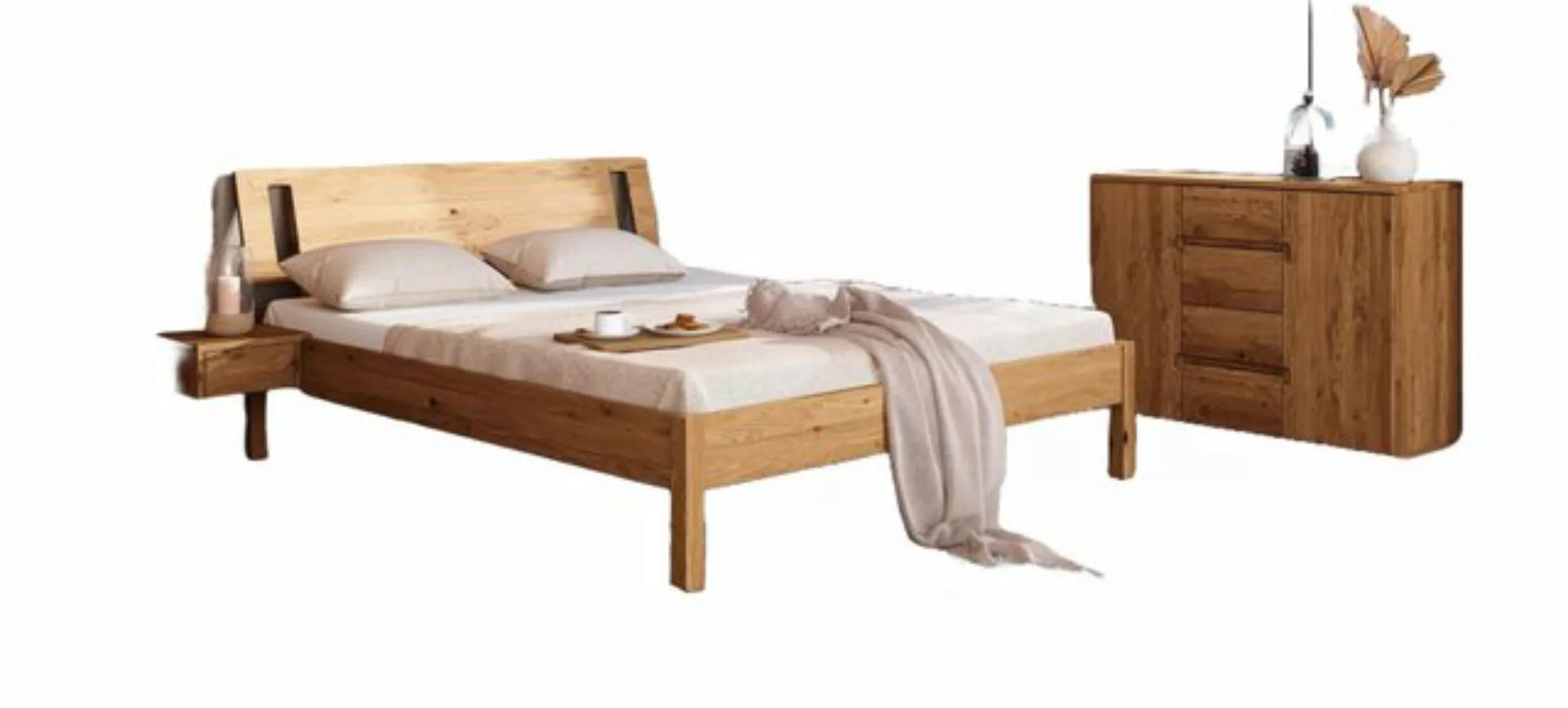 Natur24 Einzelbett Bett Bento 8 Sonderlänge 160x190 Wildeiche Holzkopfteil günstig online kaufen