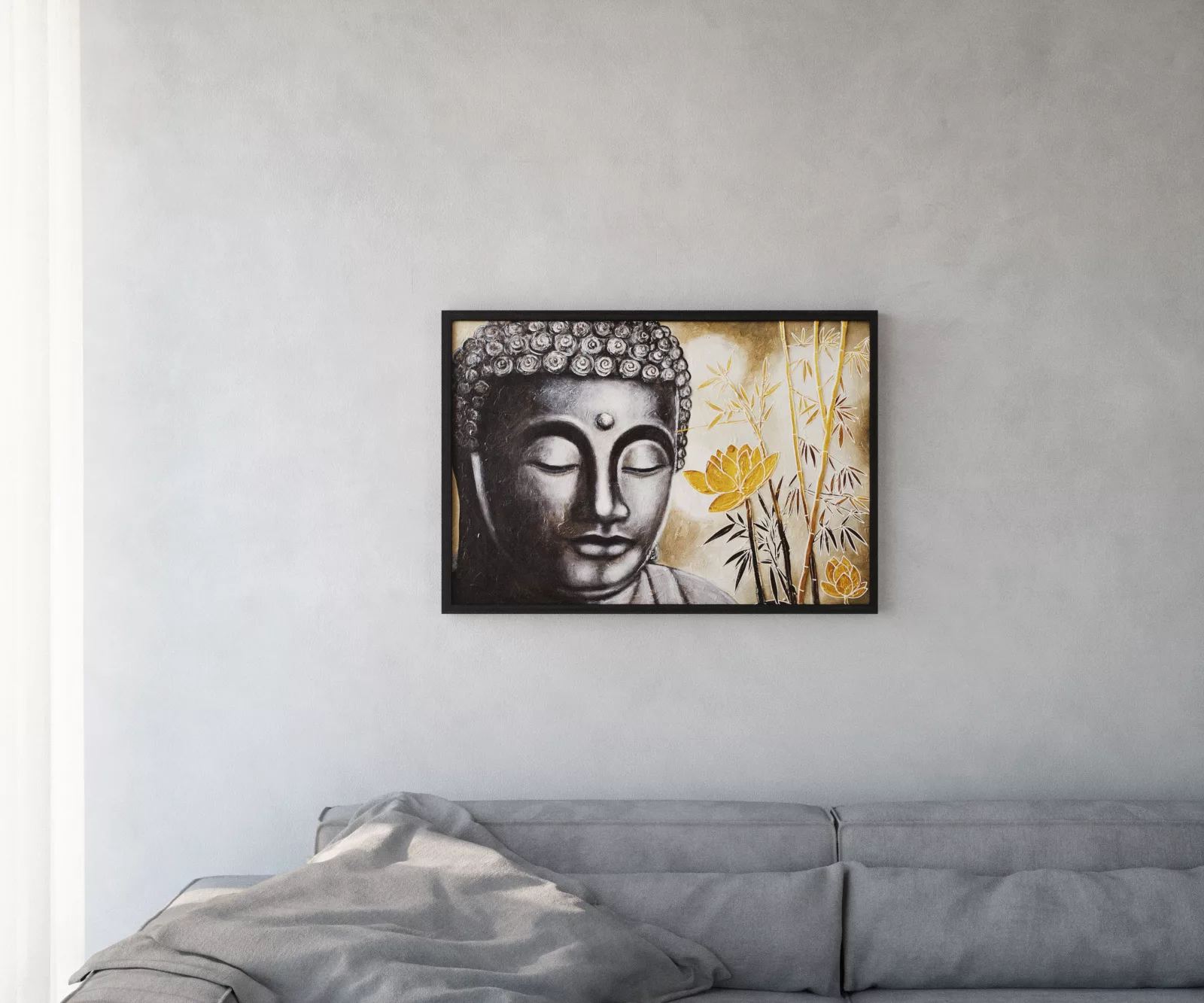 Gemälde Buddha 100x70 cm Mehrfarbig Ölfarbe auf Holz günstig online kaufen