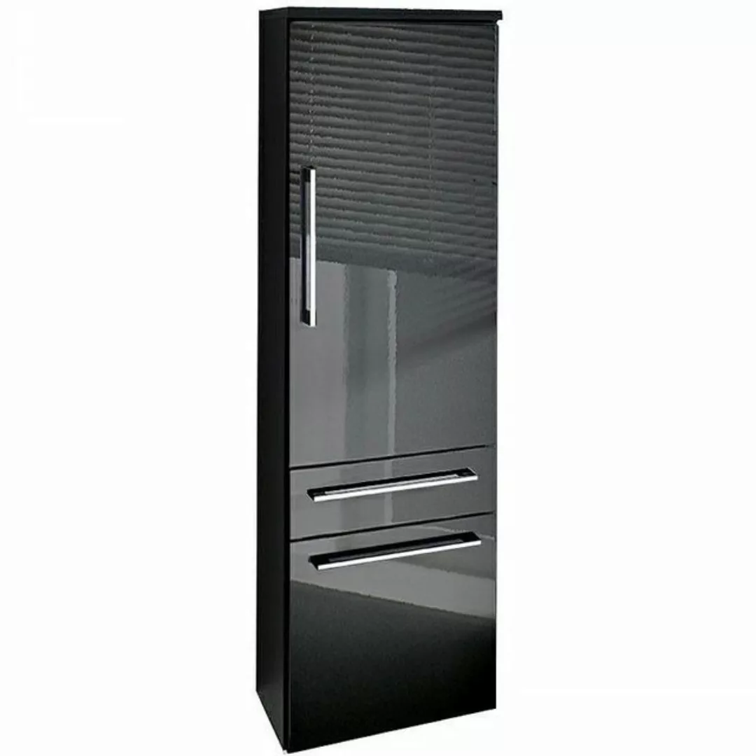 Badschrank Hochschrank Hochglanz anthrazit HERONAS-02 mit 1 Tür, 2 Schubkäs günstig online kaufen