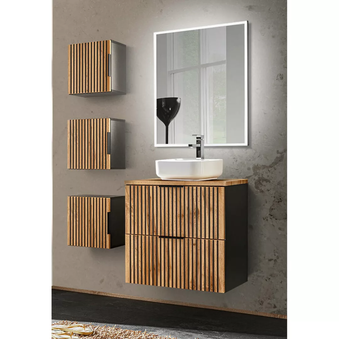 Badezimmer Komplett Set mit 2 Waschtischen XANTEN-56 in anthrazit mit Eiche günstig online kaufen