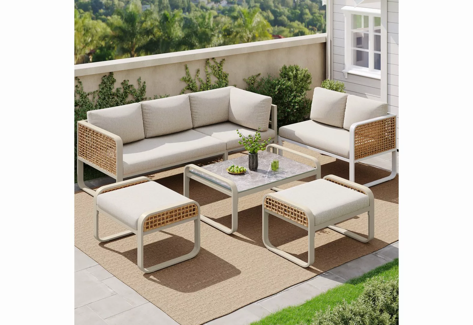 MODFU Sofa Garten-Lounge-Set,mit verzinktem Eisengestell, Garten-Lounge-Set günstig online kaufen