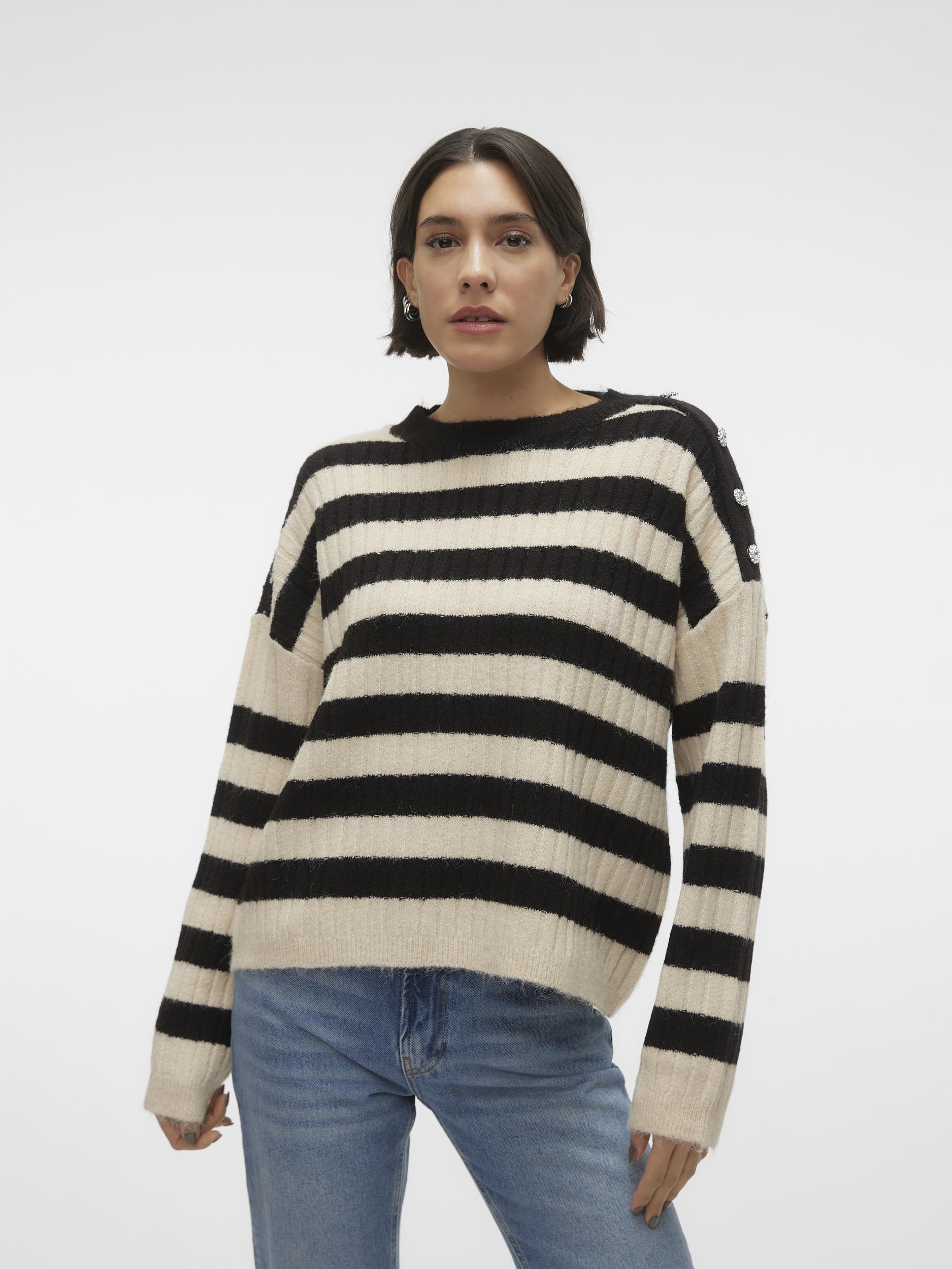 Vero Moda Rundhalspullover "VMELYA LS O-NECK BUTTON PULLOVER GA BOO" günstig online kaufen