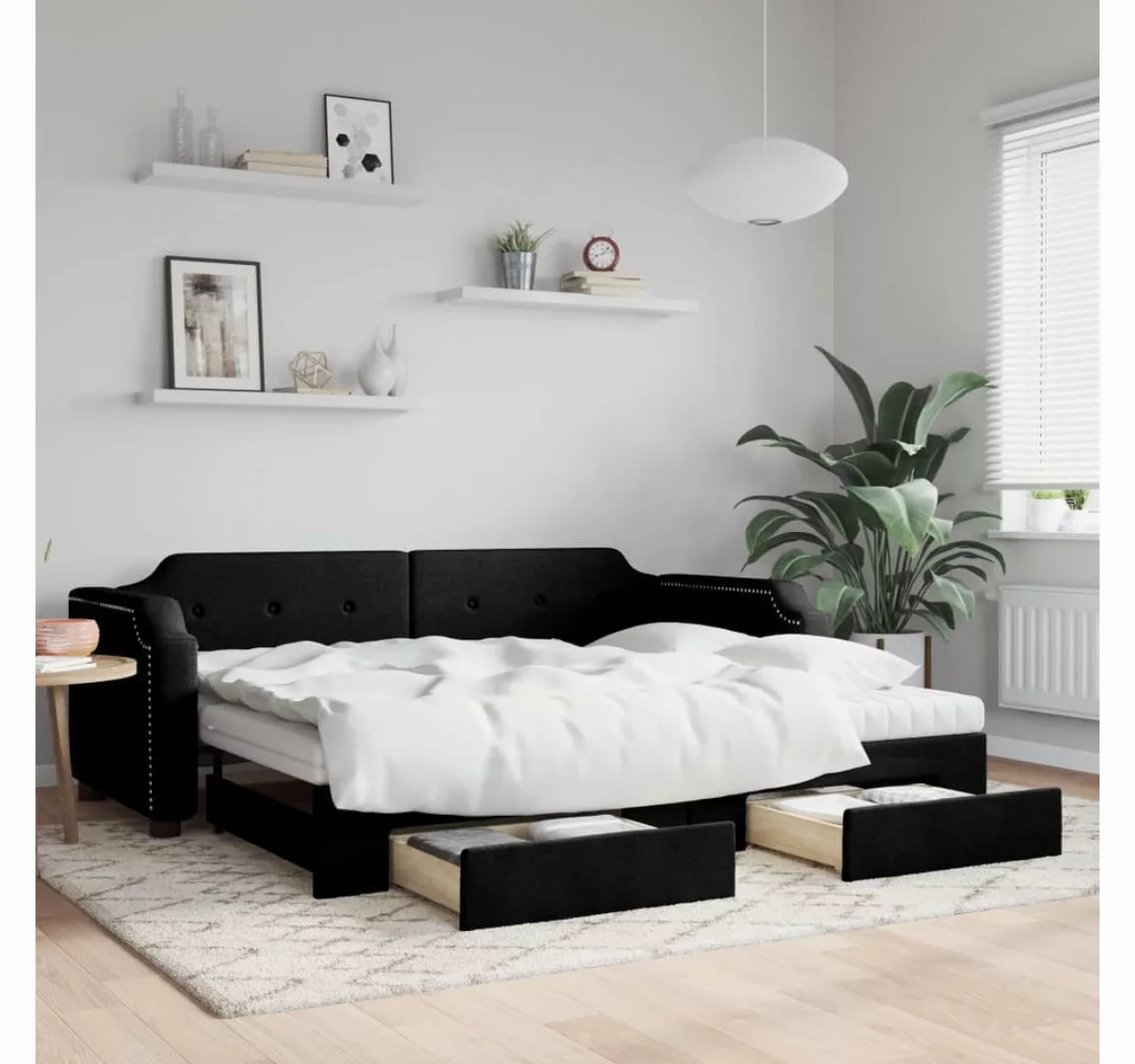 vidaXL Gästebett Gästebett Tagesbett Ausziehbar mit Schubladen Schwarz 90x1 günstig online kaufen