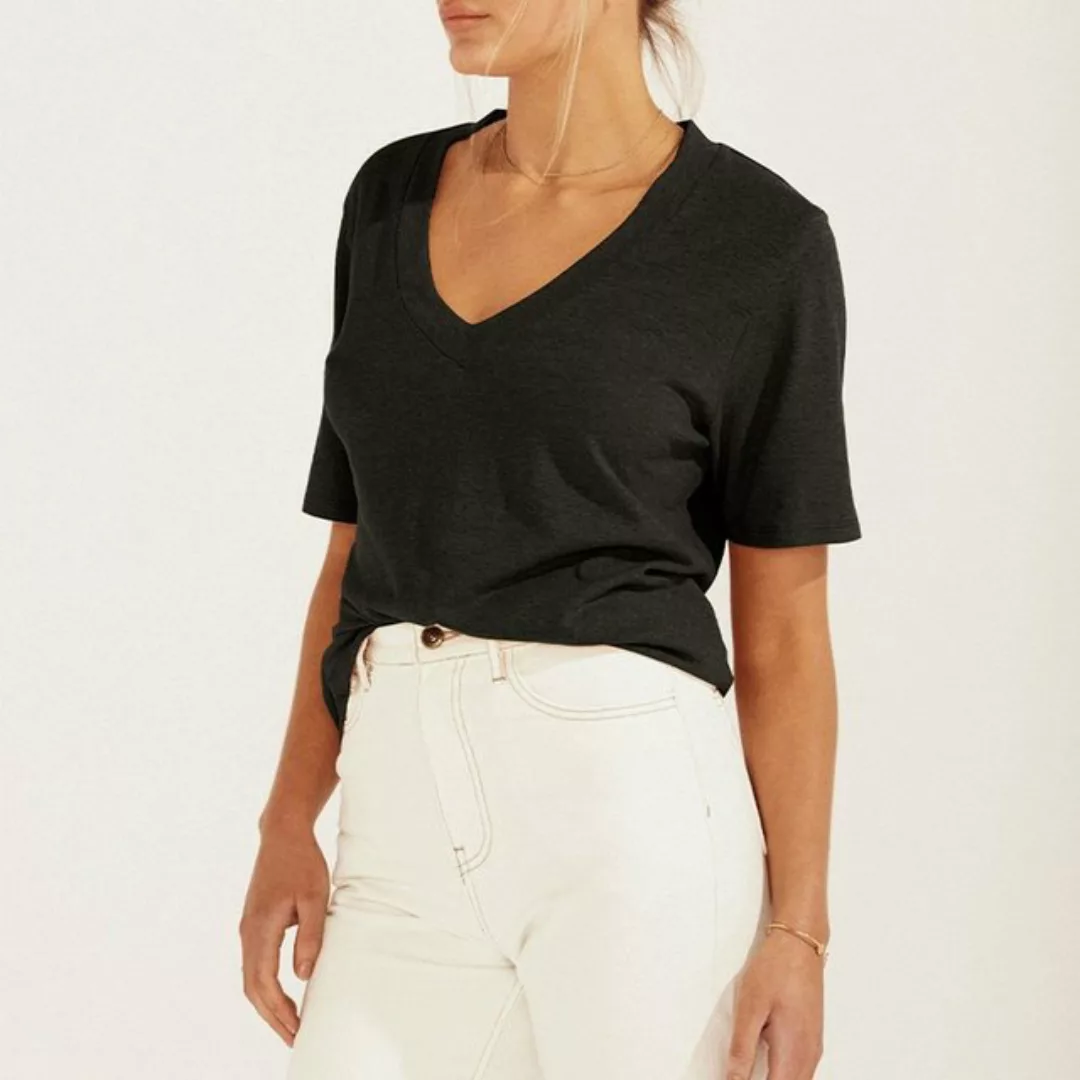 RUZU UG Blusentop Shirtbluse V-Ausschnitt T-Shirt Top Sommer Pullover Kurza günstig online kaufen