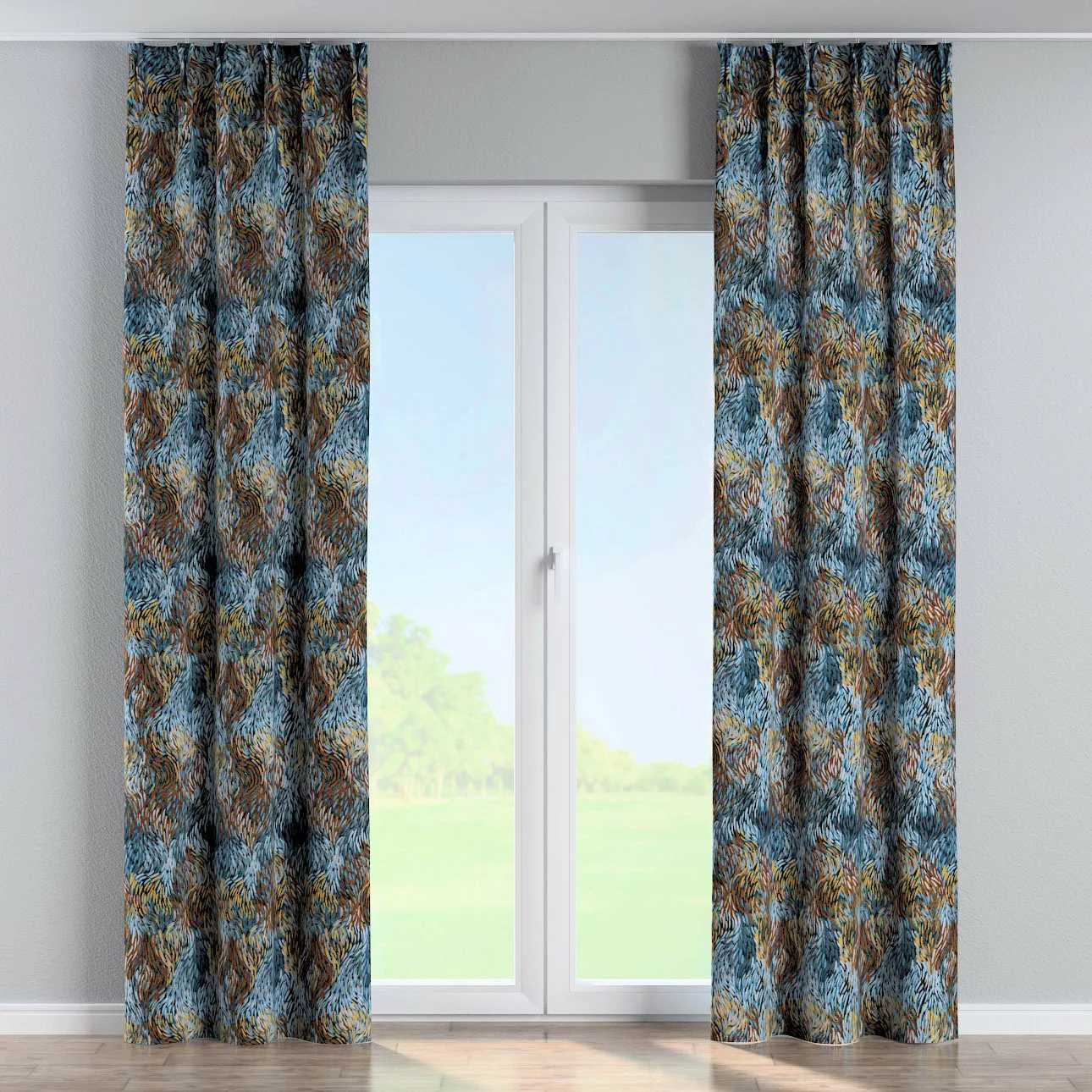 Vorhang mit flämischen 2-er Falten, blau- orange, Intenso Premium (144-37) günstig online kaufen