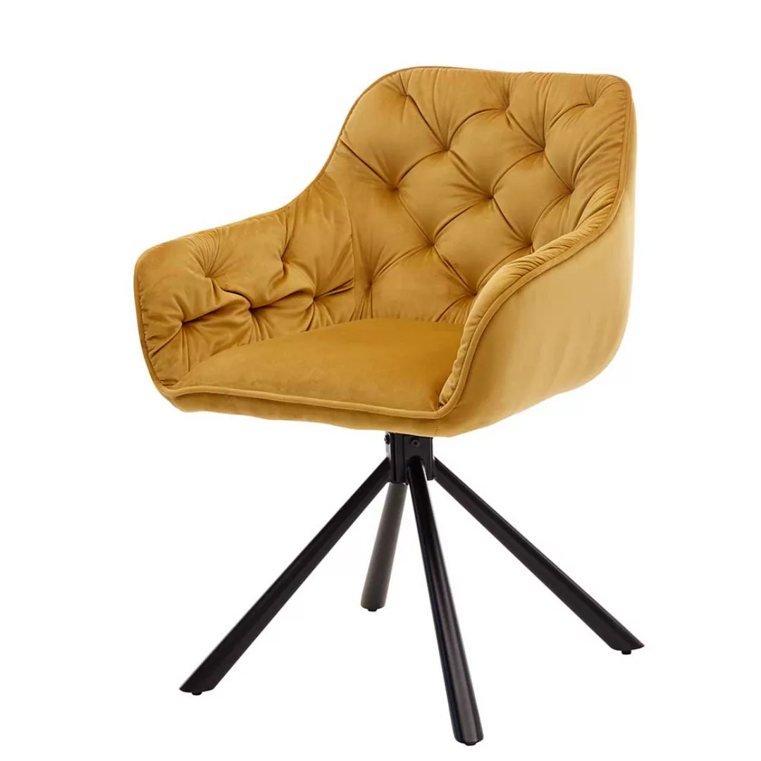 2 Stühle mit Armlehnen in Goldfarben Samt Schwarz (2er Set) günstig online kaufen