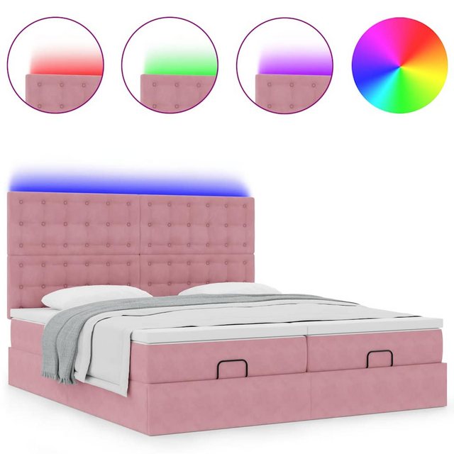 vidaXL Bett, Ottoman-Bett mit Matratzen & LEDs Rosa 200x200 cm Samt günstig online kaufen