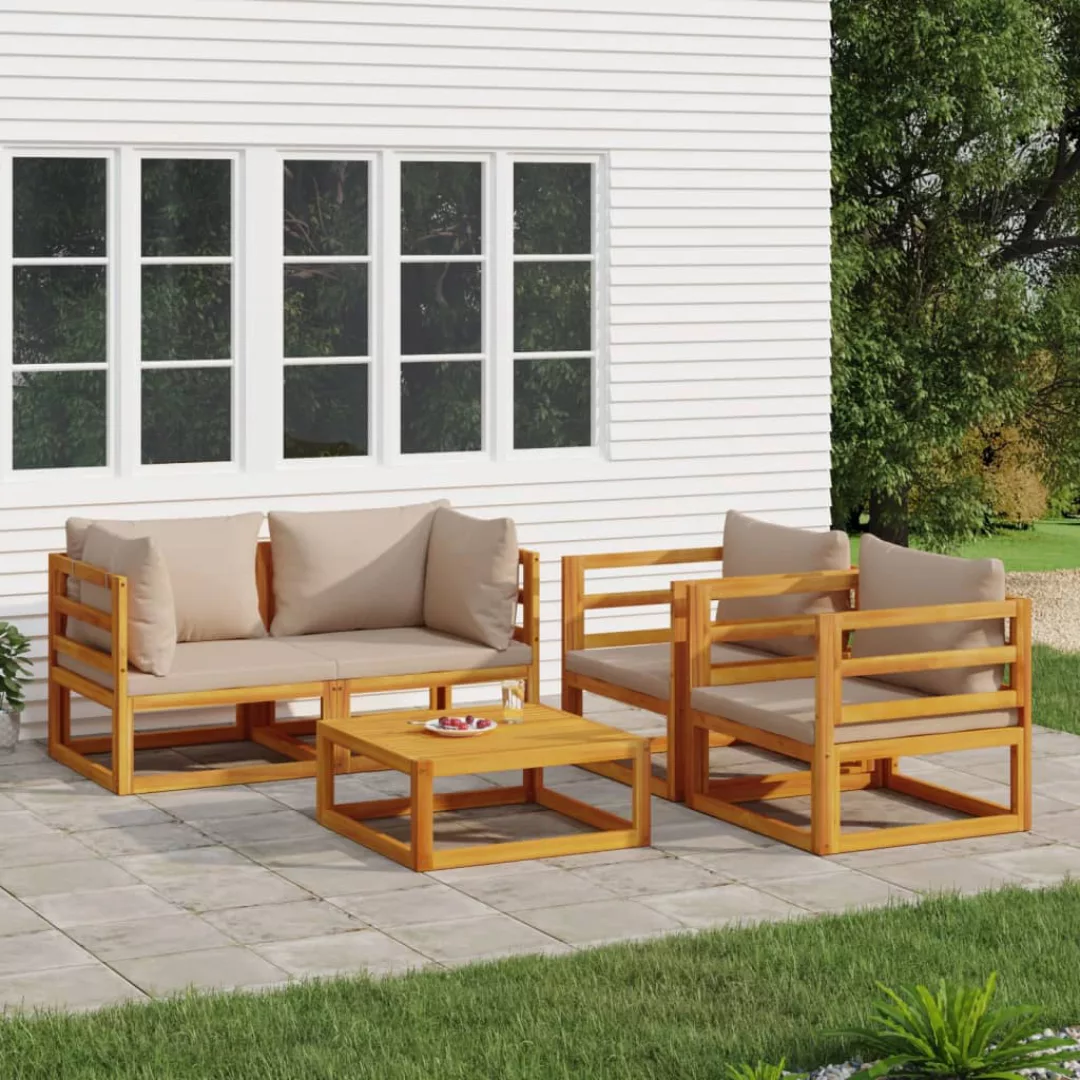 Vidaxl 5-tlg. Garten-lounge-set Mit Taupe Kissen Massivholz günstig online kaufen