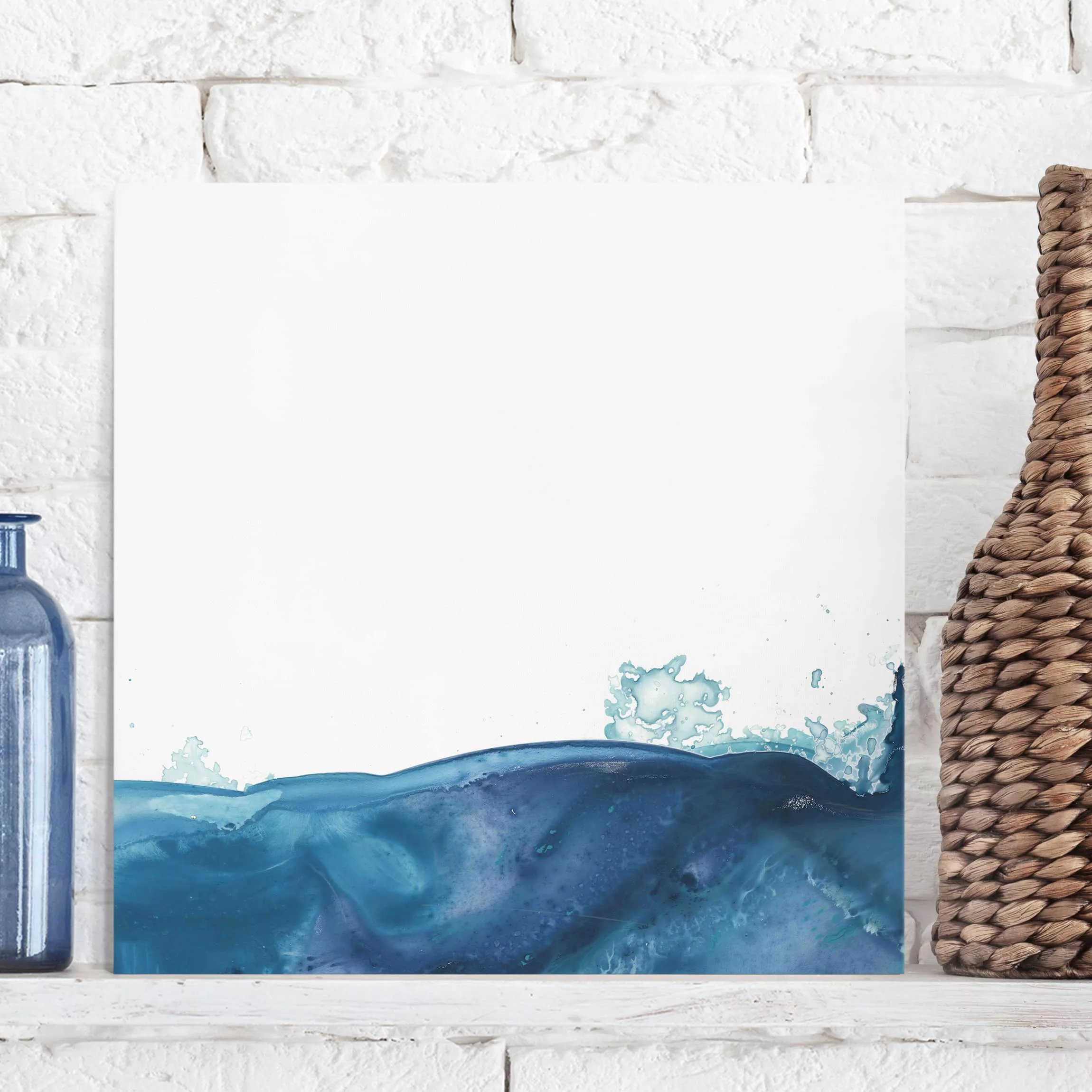 Leinwandbild Abstrakt - Quadrat Welle Aquarell Blau II günstig online kaufen
