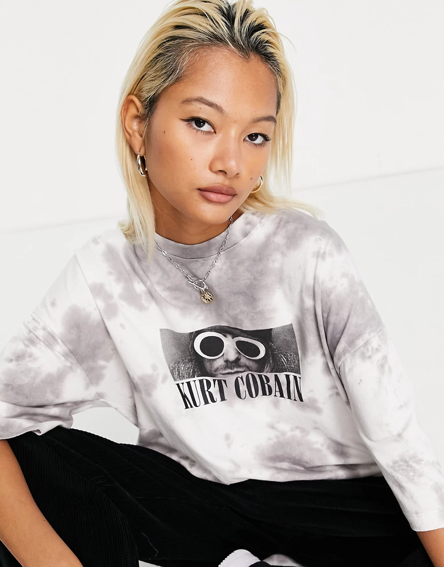 Topshop – Boyfriend-T-Shirt in Grau mit „Kurt Cobain“-Print günstig online kaufen