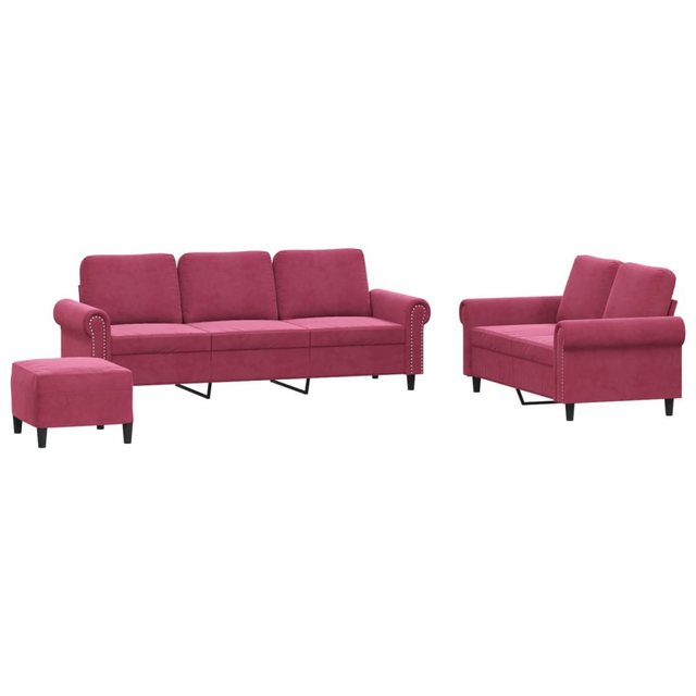 vidaXL Sofa 3-tlg. Sofagarnitur mit Kissen Weinrot Samt günstig online kaufen