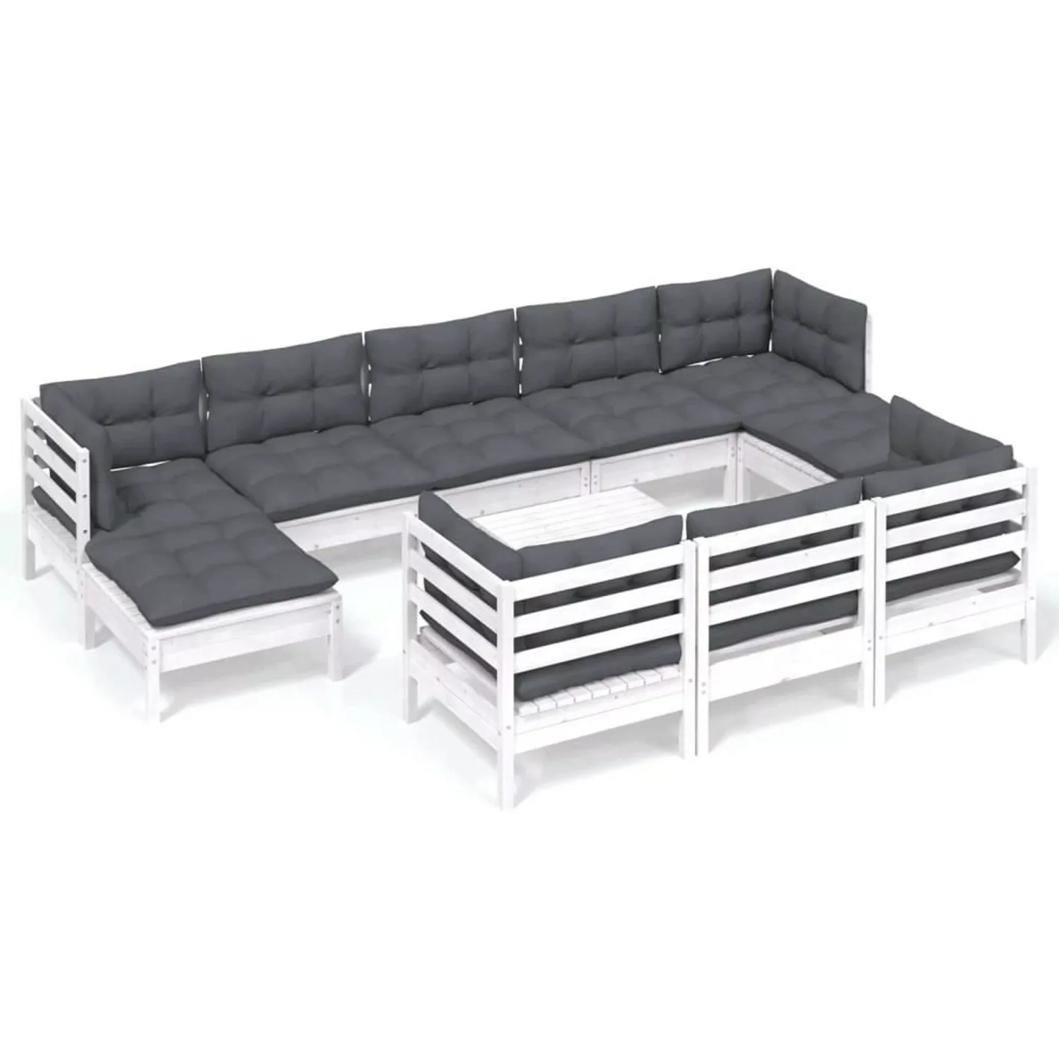 11-tlg. Garten-lounge-set Mit Kissen Weiß Kiefer Massivholz günstig online kaufen