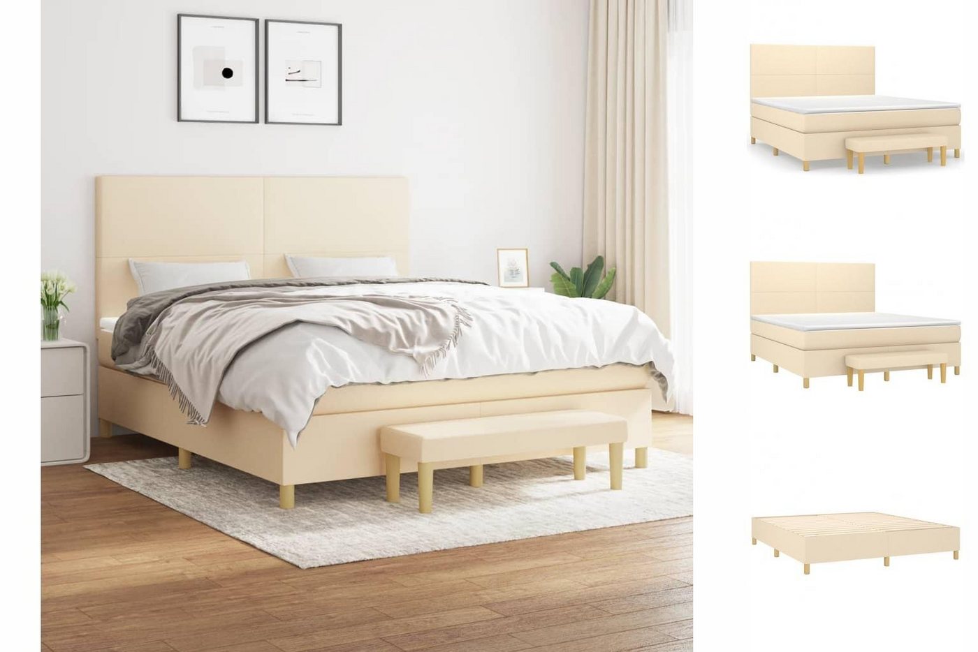 vidaXL Boxspringbett Boxspringbett mit Matratze Creme 160x200 cm Stoff Bett günstig online kaufen