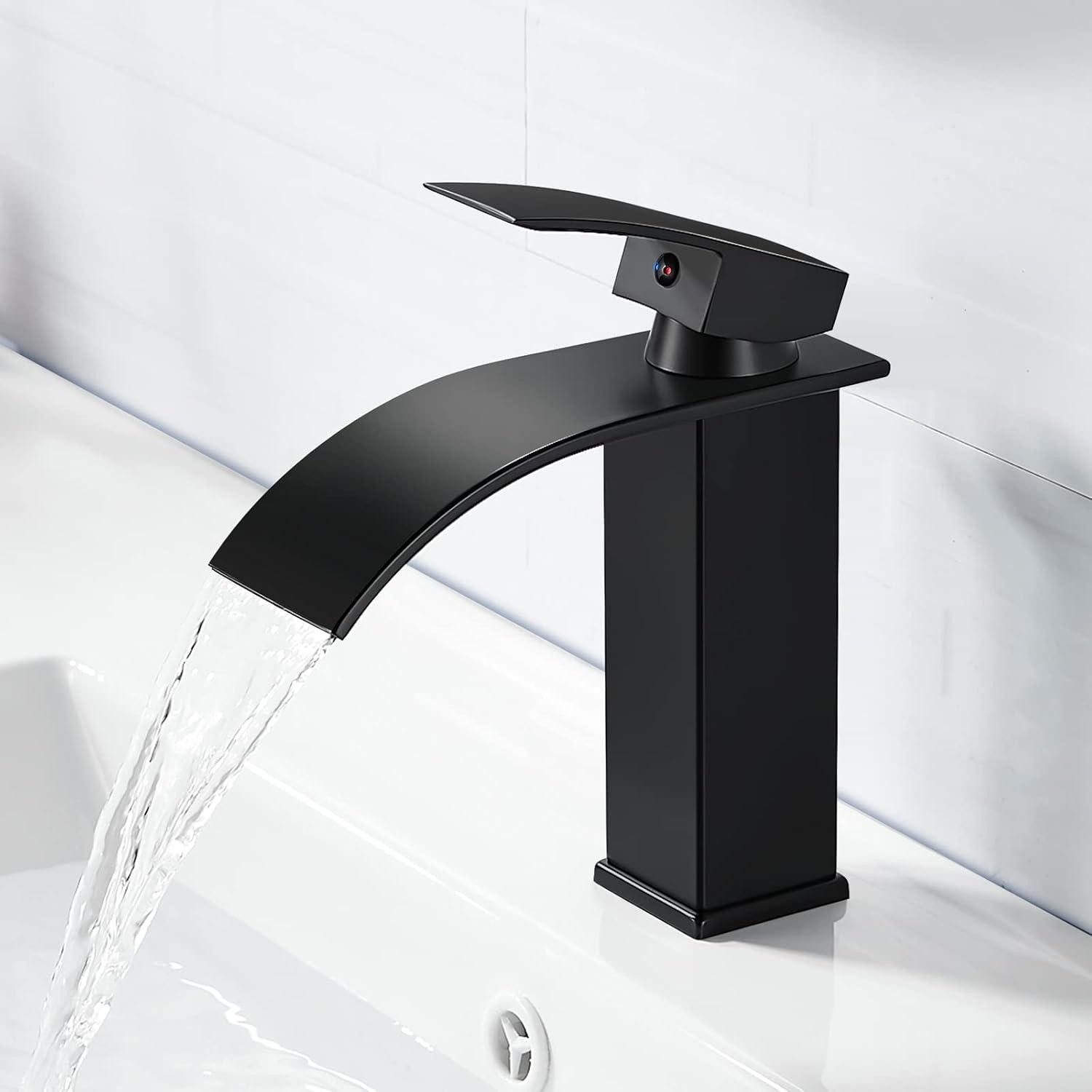 LuxusKollektion Waschtischarmatur Wasserhahn Bad Schwarz Wasserfall günstig online kaufen