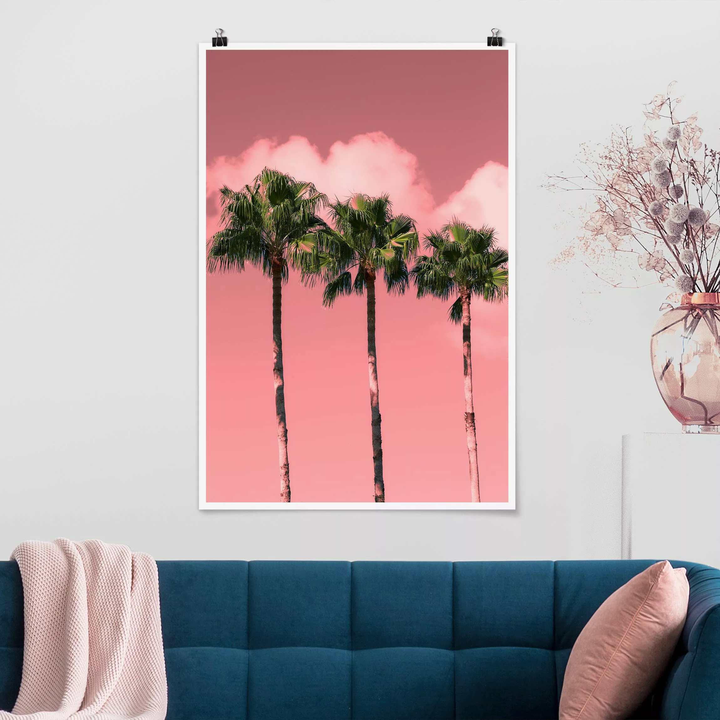 Poster Palmen vor Himmel Rosa günstig online kaufen