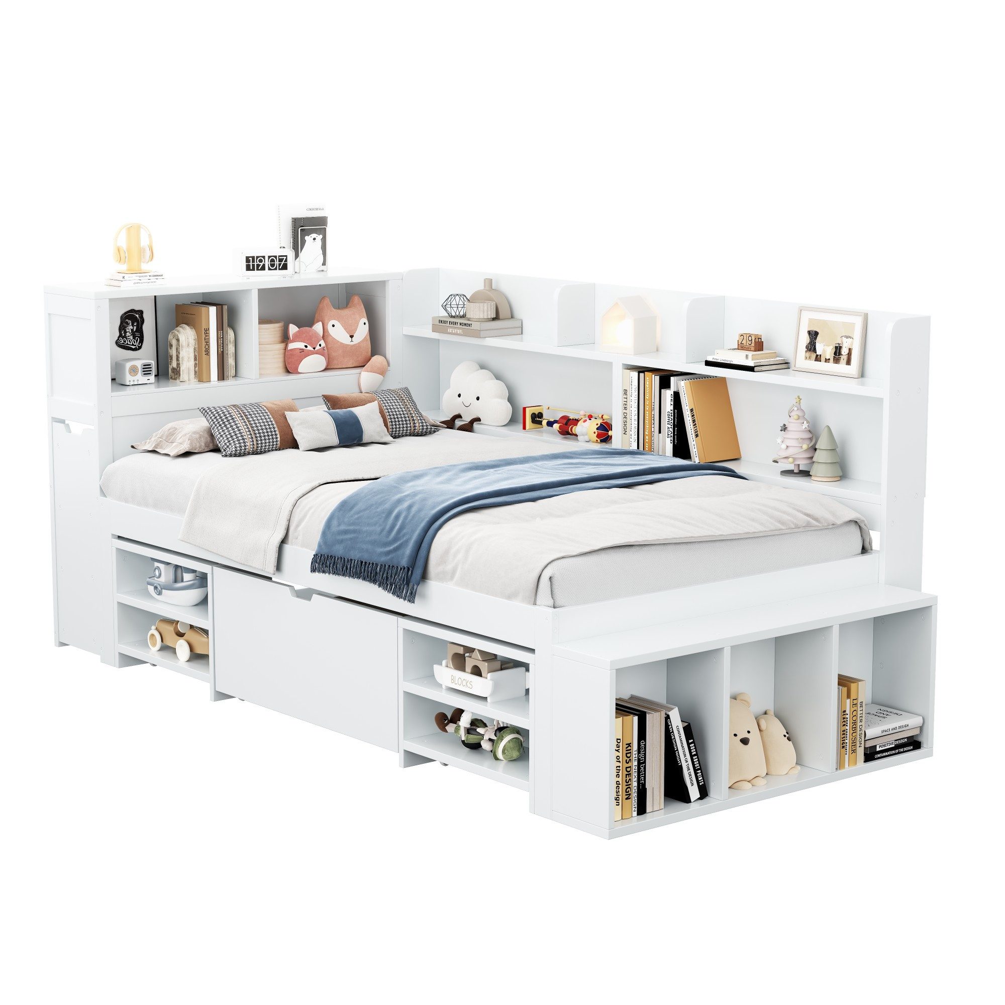 OKWISH Kinderbett kombiniert ein Bett,Schubladen,Bücherregale und günstig online kaufen