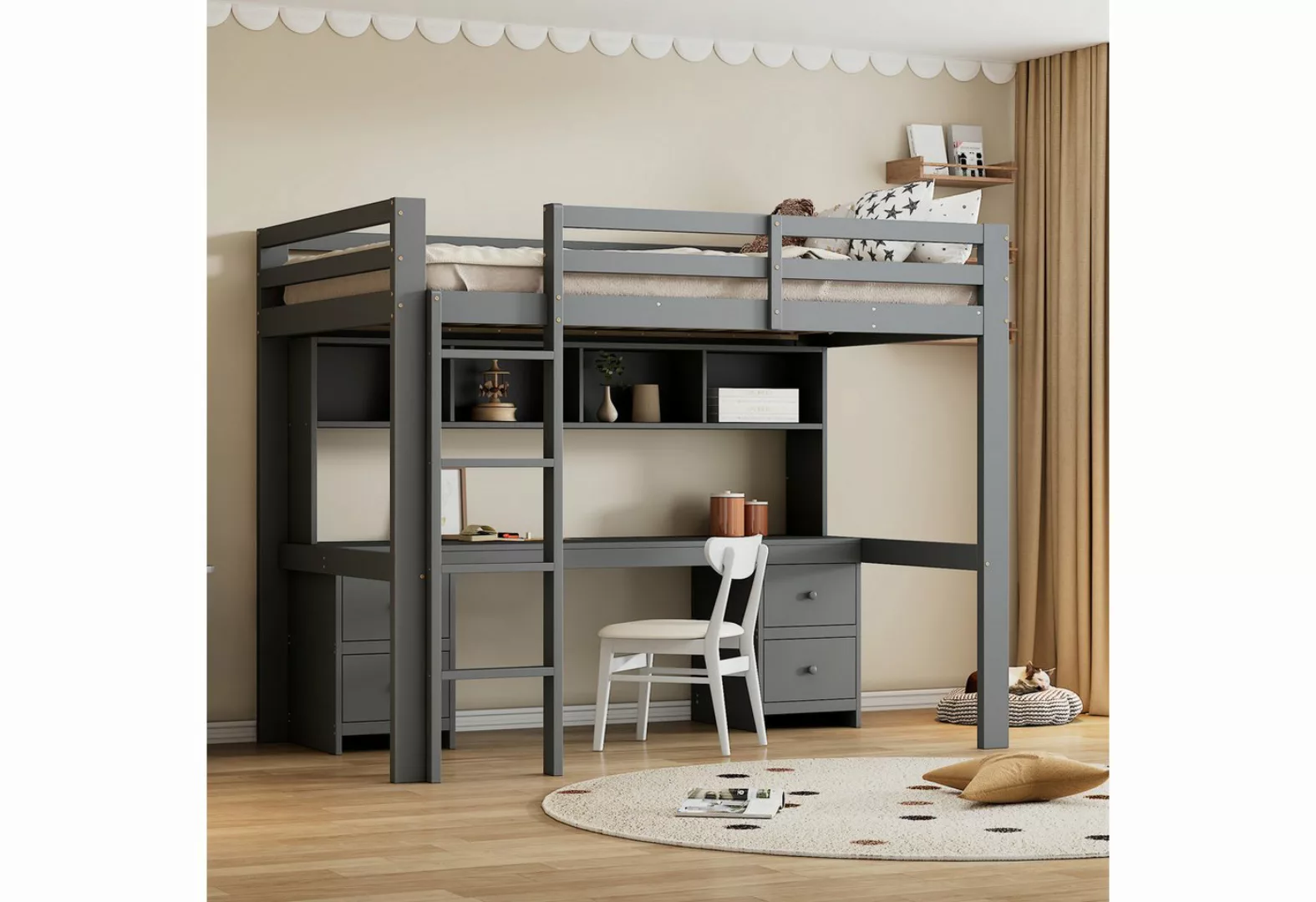 Celya Hochbett 90x200cm Kinderbett mit Tisch unten und Großer Stauraum günstig online kaufen